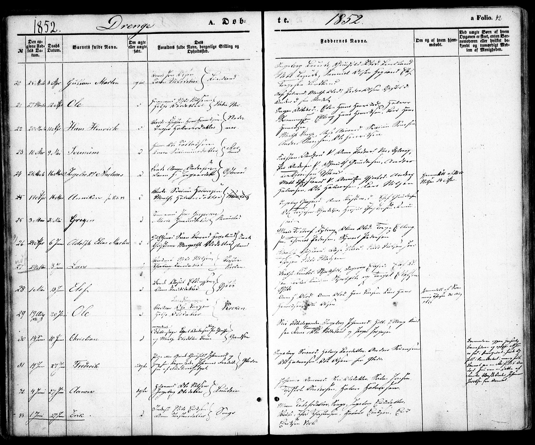 Holt sokneprestkontor, AV/SAK-1111-0021/F/Fa/L0008: Ministerialbok nr. A 8, 1849-1860, s. 42