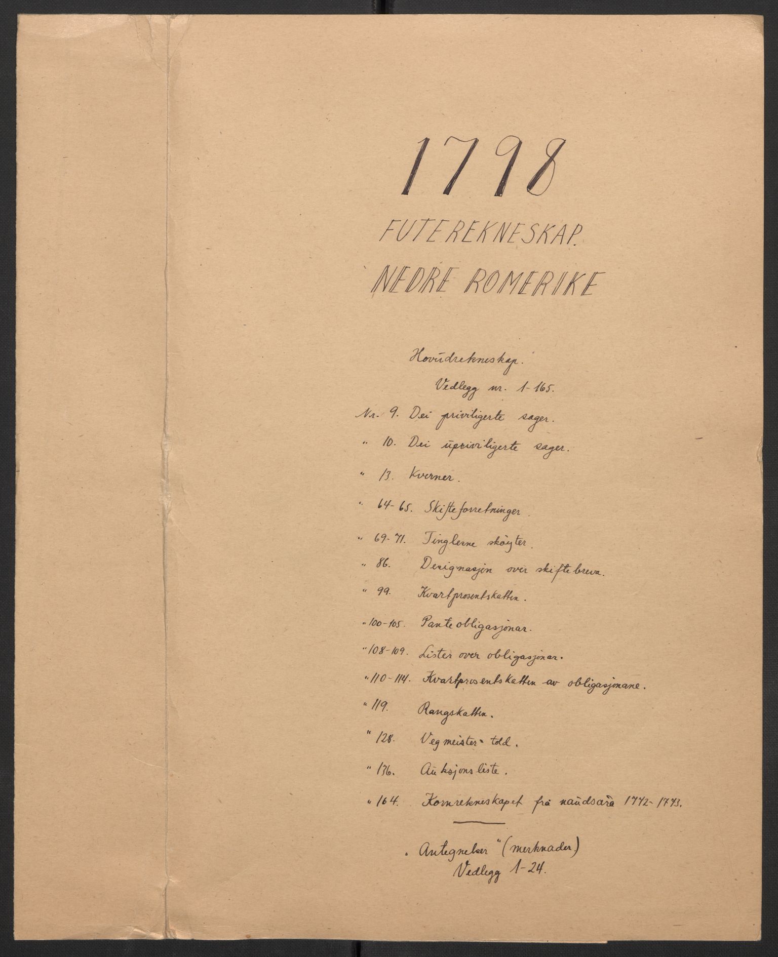 Rentekammeret inntil 1814, Reviderte regnskaper, Fogderegnskap, RA/EA-4092/R11/L0674: Fogderegnskap Nedre Romerike, 1798, s. 1