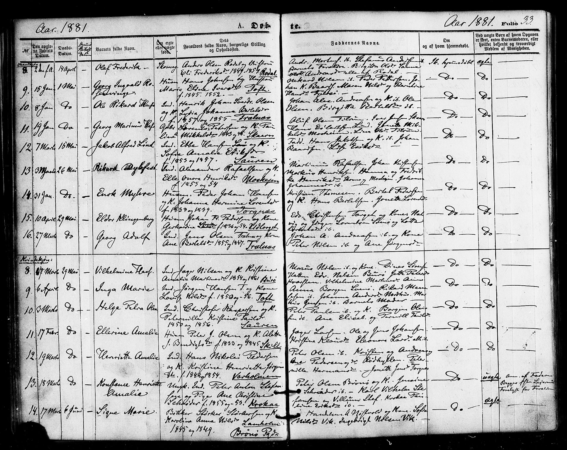 Ministerialprotokoller, klokkerbøker og fødselsregistre - Nordland, AV/SAT-A-1459/813/L0199: Ministerialbok nr. 813A09, 1875-1885, s. 33