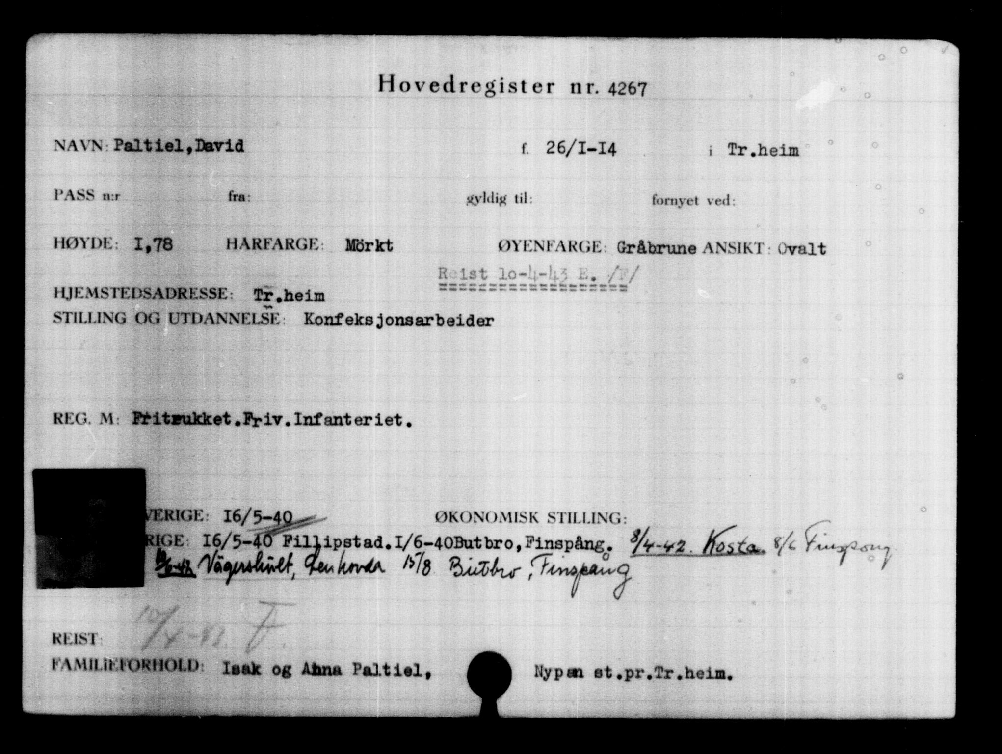 Den Kgl. Norske Legasjons Flyktningskontor, AV/RA-S-6753/V/Va/L0004: Kjesäterkartoteket.  Flyktningenr. 3496-6610, 1940-1945, s. 935