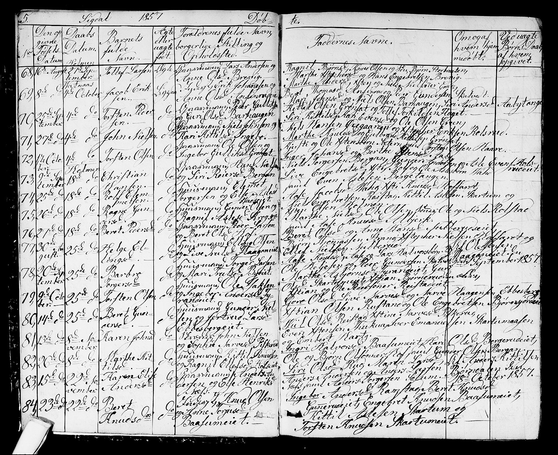 Sigdal kirkebøker, AV/SAKO-A-245/G/Ga/L0003: Klokkerbok nr. I 3, 1857-1878, s. 5