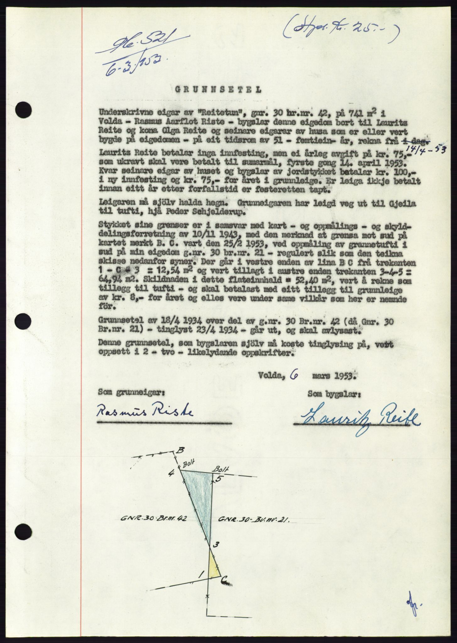 Søre Sunnmøre sorenskriveri, SAT/A-4122/1/2/2C/L0094: Pantebok nr. 20A, 1953-1953, Dagboknr: 521/1953