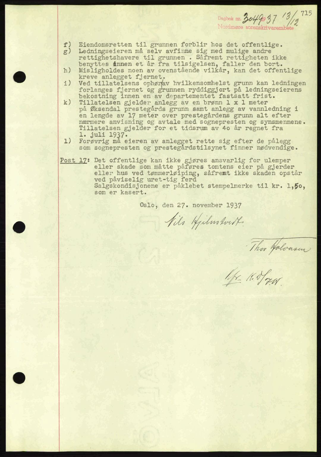 Nordmøre sorenskriveri, AV/SAT-A-4132/1/2/2Ca: Pantebok nr. A82, 1937-1938, Dagboknr: 3049/1937