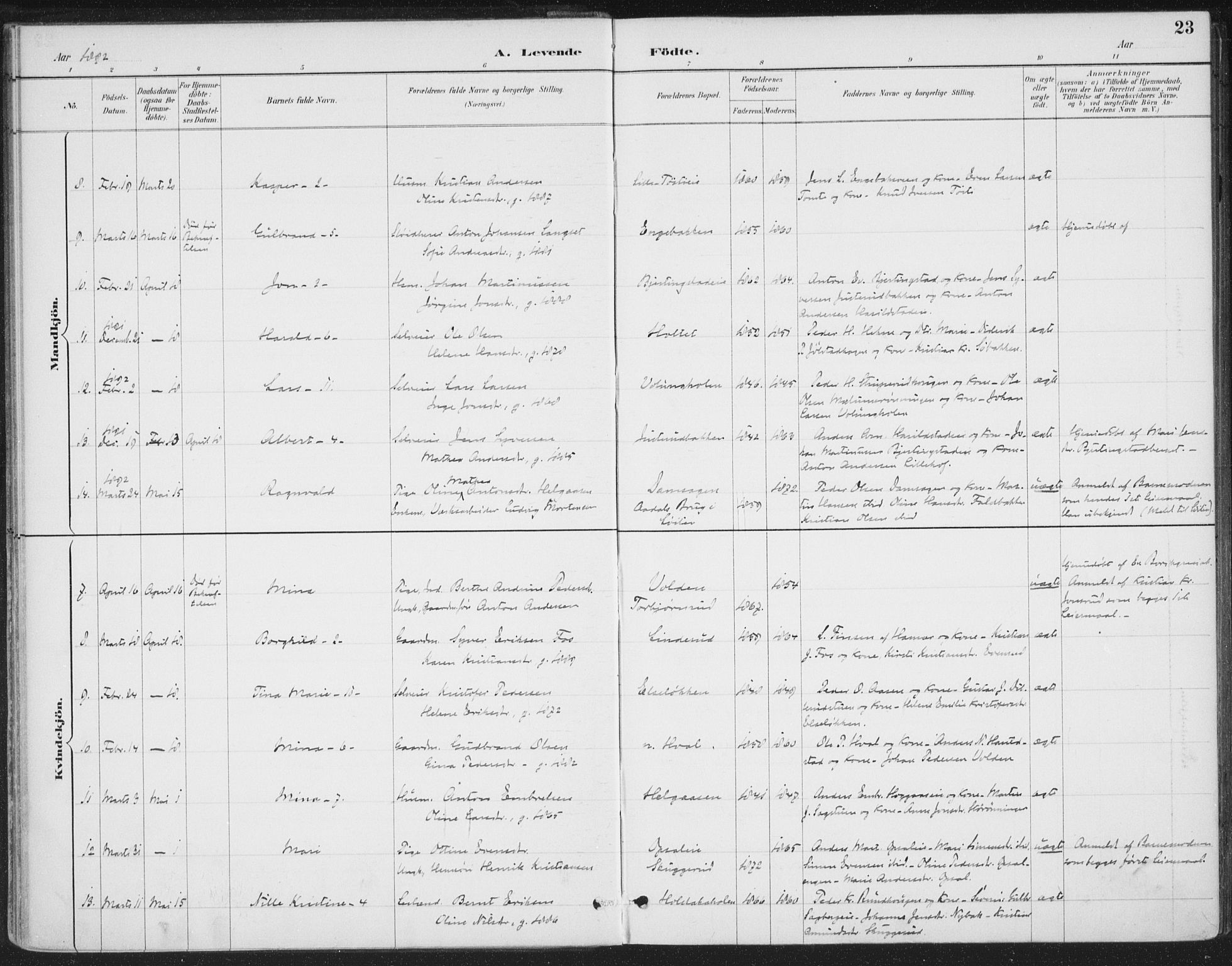 Romedal prestekontor, AV/SAH-PREST-004/K/L0008: Ministerialbok nr. 8, 1887-1905, s. 23