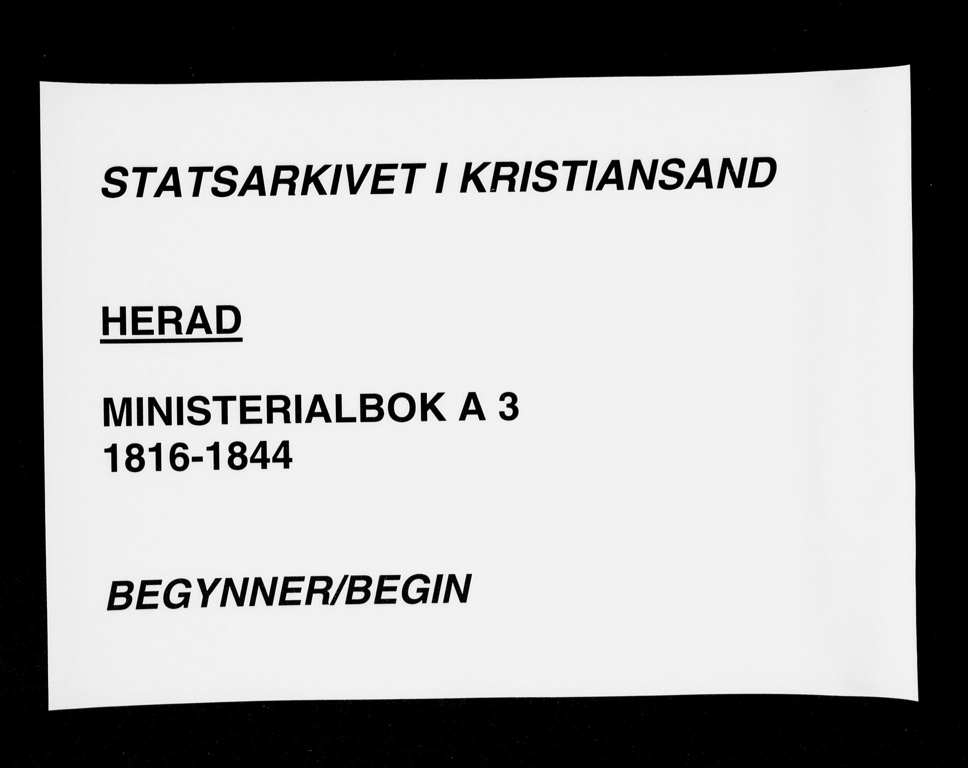 Herad sokneprestkontor, AV/SAK-1111-0018/F/Fa/Faa/L0003: Ministerialbok nr. A 3, 1816-1844