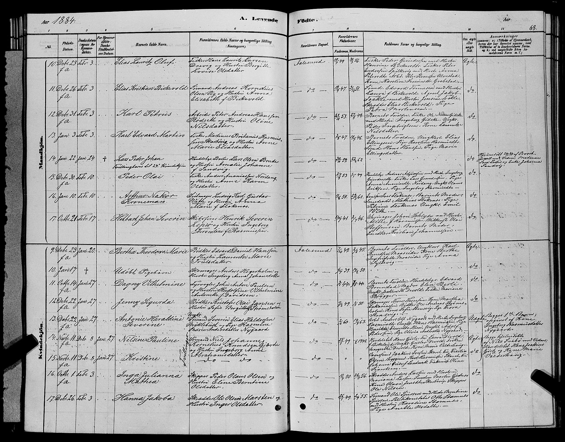 Ministerialprotokoller, klokkerbøker og fødselsregistre - Møre og Romsdal, SAT/A-1454/529/L0466: Klokkerbok nr. 529C03, 1878-1888, s. 68