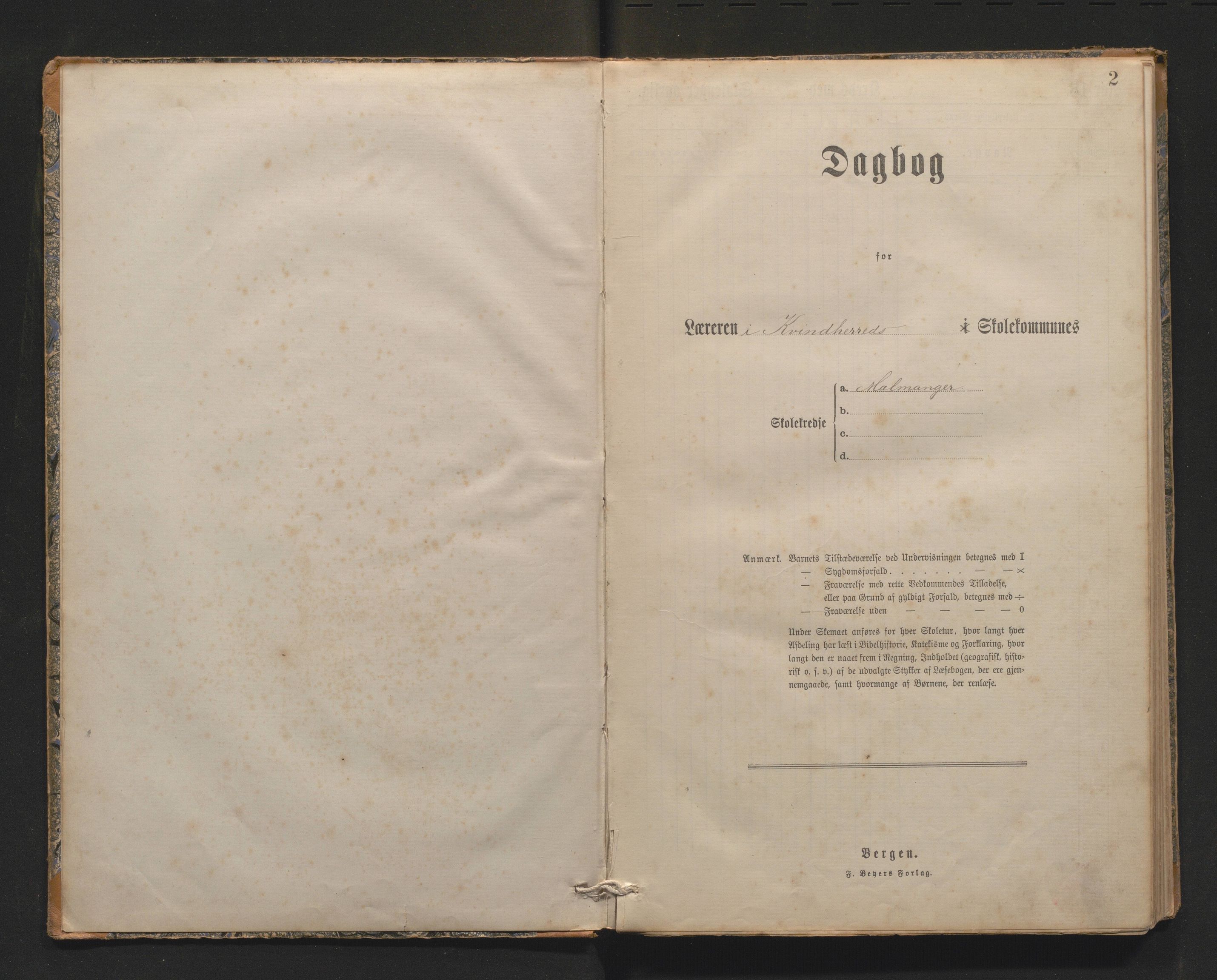 Kvinnherad kommune. Barneskulane, IKAH/1224-231/G/Gd/L0009: Dagbok for læraren i Malmanger skulekrins , 1887-1901