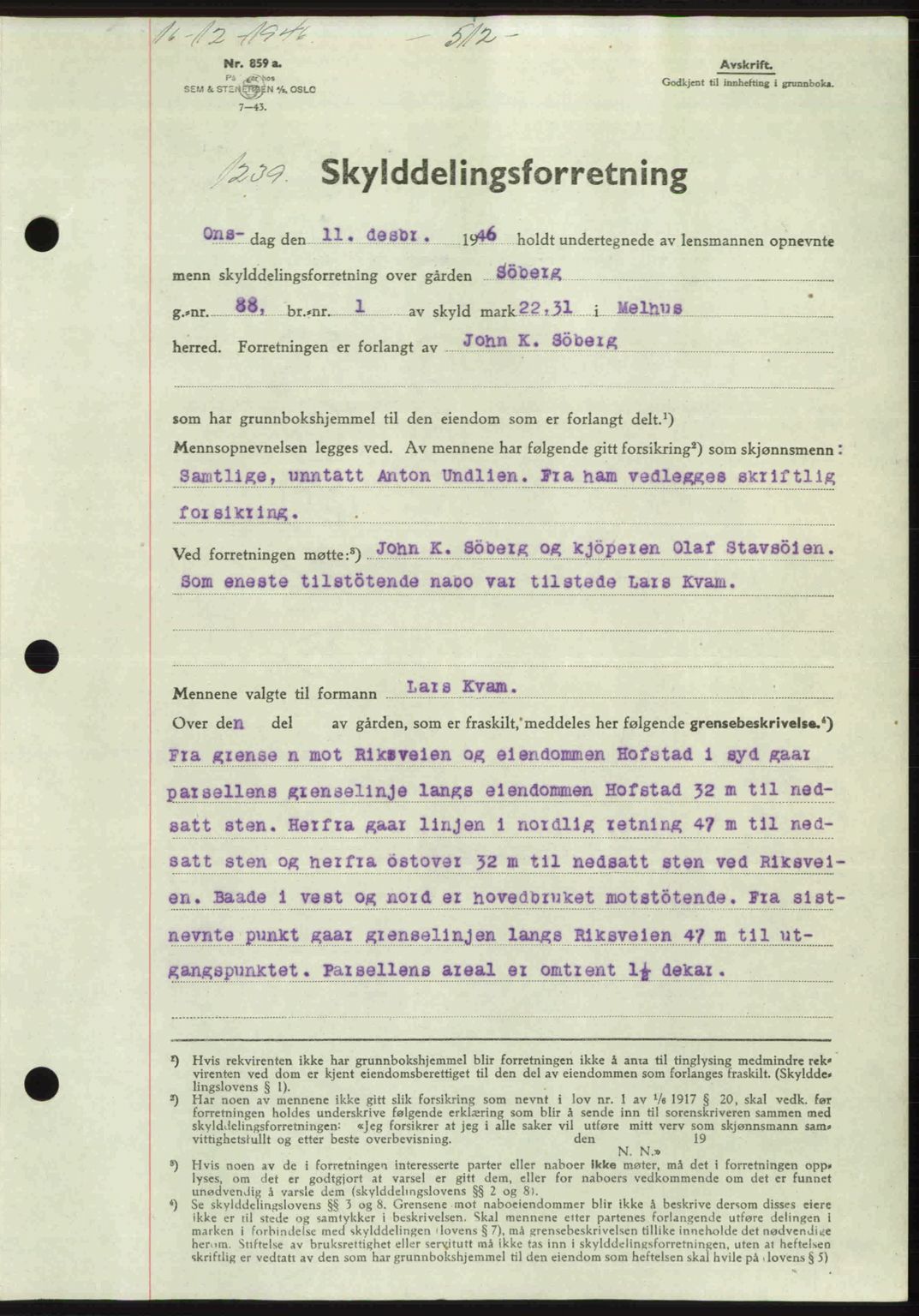 Gauldal sorenskriveri, SAT/A-0014/1/2/2C: Pantebok nr. A2, 1946-1946, Dagboknr: 1239/1946