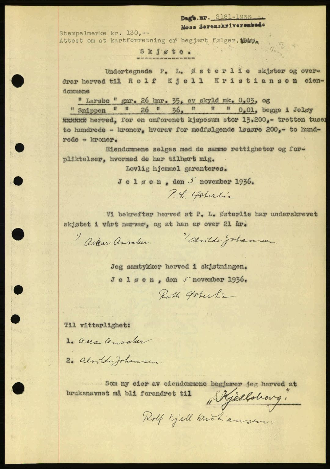 Moss sorenskriveri, SAO/A-10168: Pantebok nr. A2, 1936-1937, Dagboknr: 2181/1936