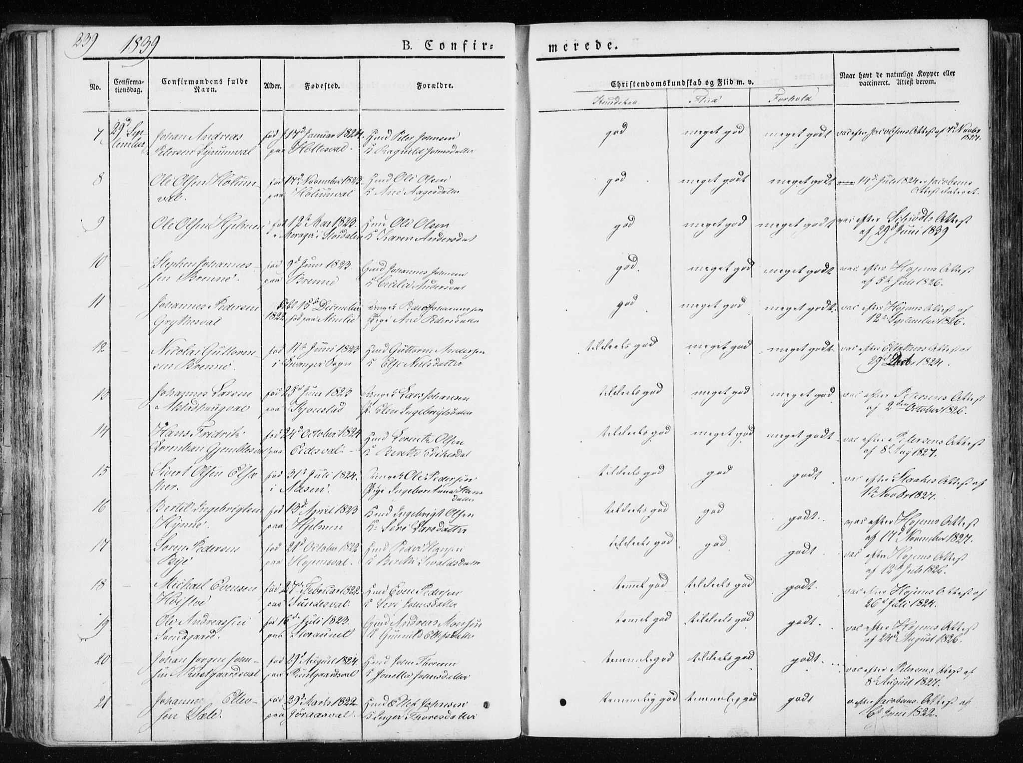 Ministerialprotokoller, klokkerbøker og fødselsregistre - Nord-Trøndelag, SAT/A-1458/717/L0154: Ministerialbok nr. 717A06 /1, 1836-1849, s. 239