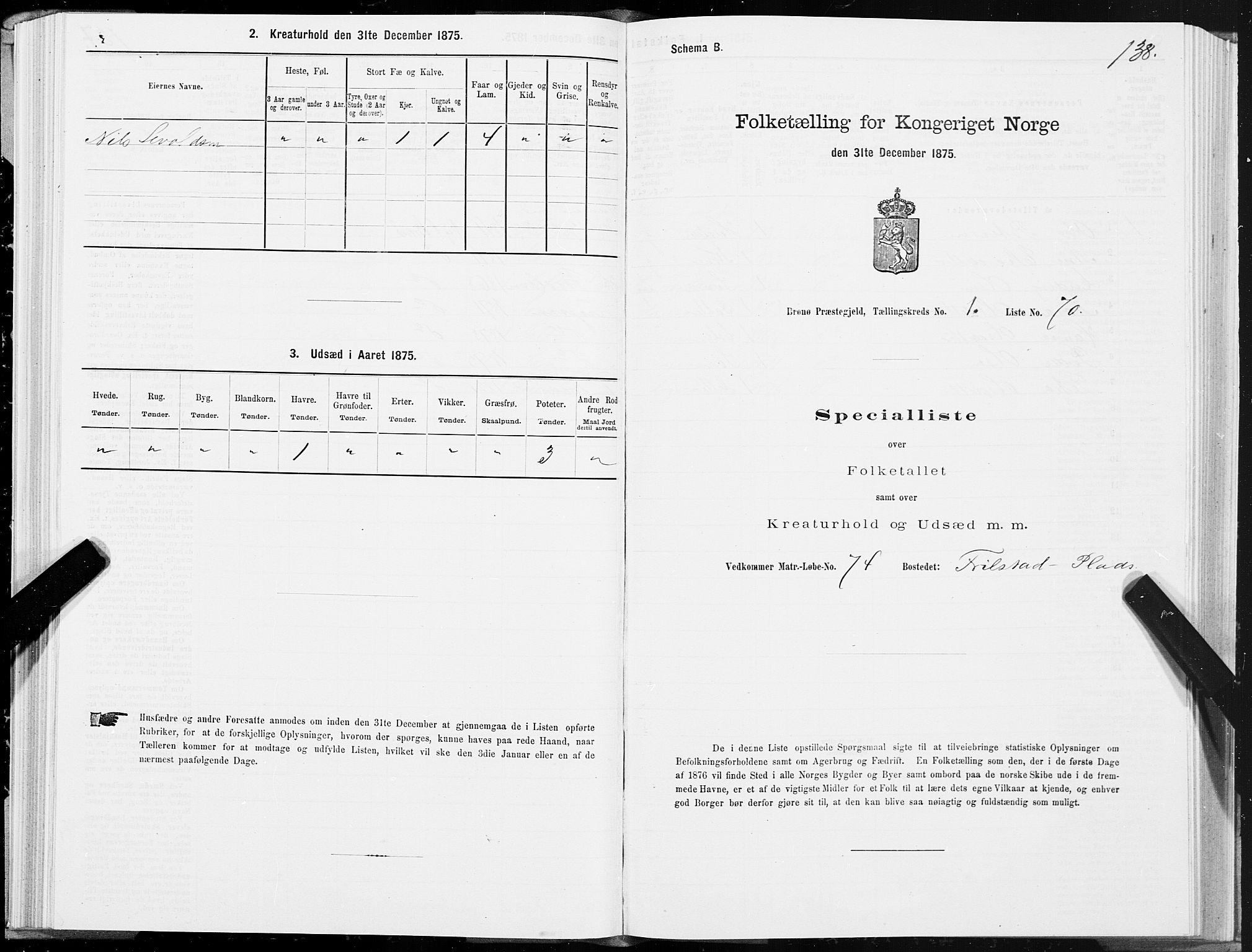 SAT, Folketelling 1875 for 1814P Brønnøy prestegjeld, 1875, s. 1138