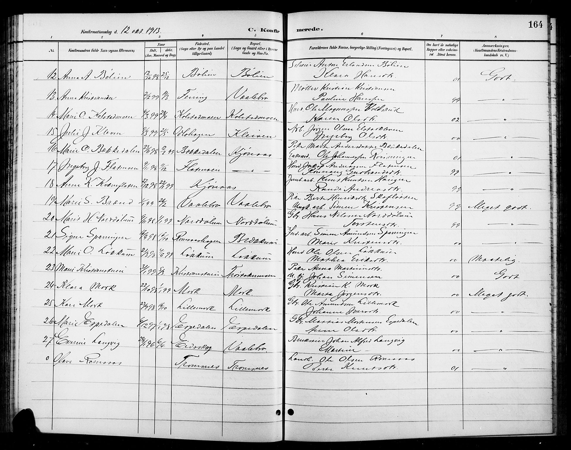Ringebu prestekontor, AV/SAH-PREST-082/H/Ha/Hab/L0009: Klokkerbok nr. 9, 1899-1921, s. 164