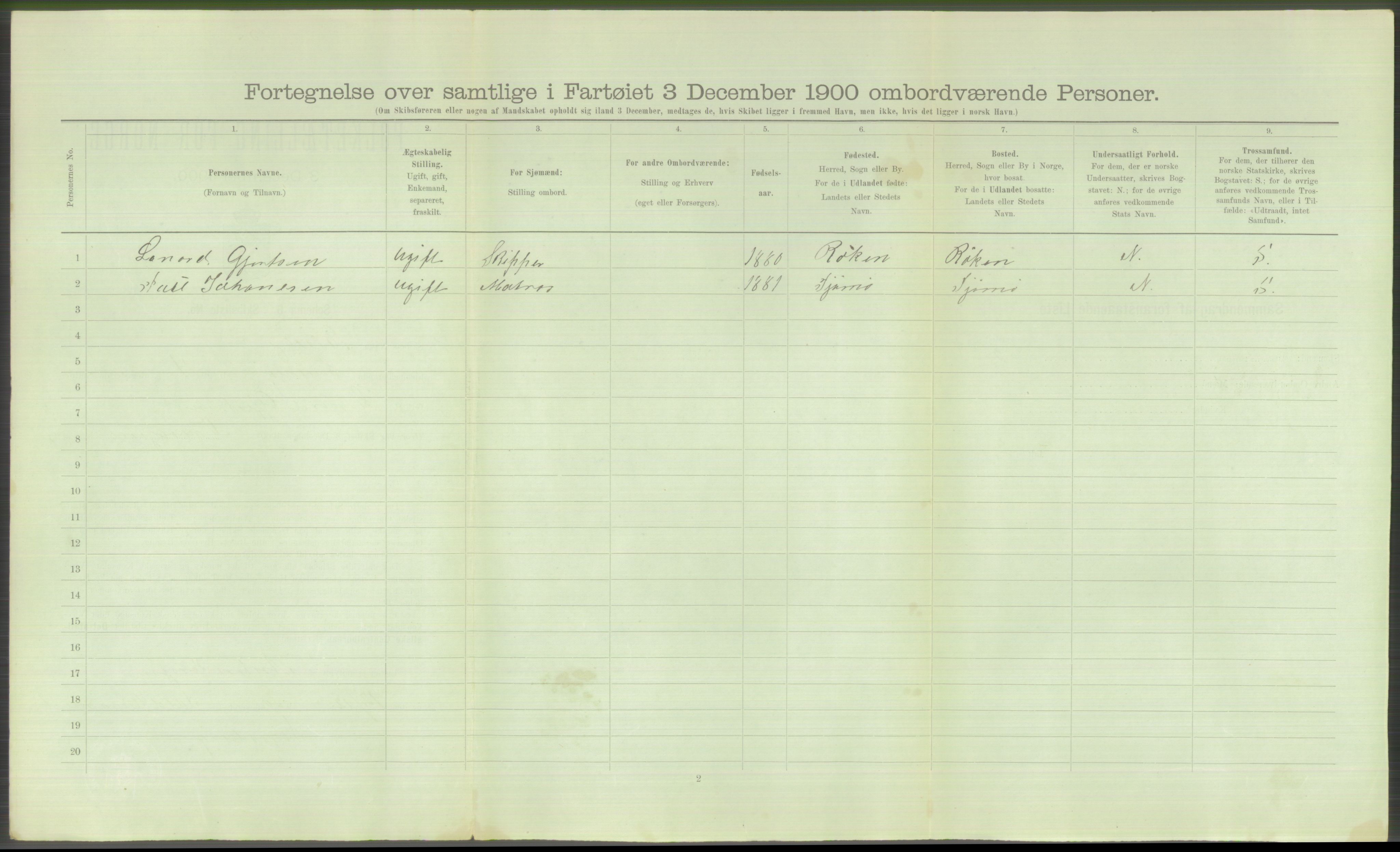 RA, Folketelling 1900 - skipslister med personlister for skip i norske havner, utenlandske havner og til havs, 1900, s. 496