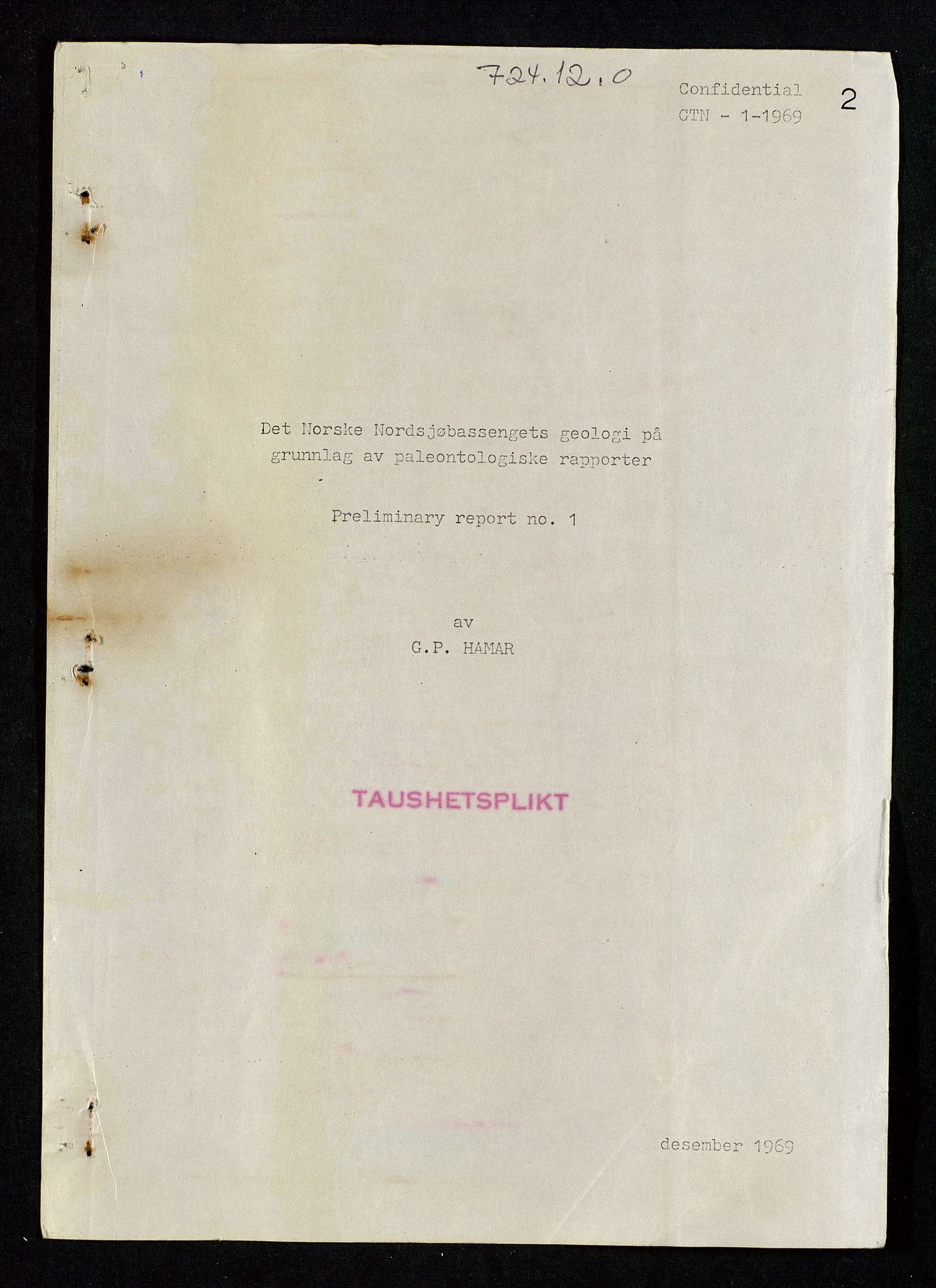 Industridepartementet, Oljekontoret, SAST/A-101348/Da/L0009:  Arkivnøkkel 722 - 725 Geofysikk, geologi, 1969-1972, s. 165