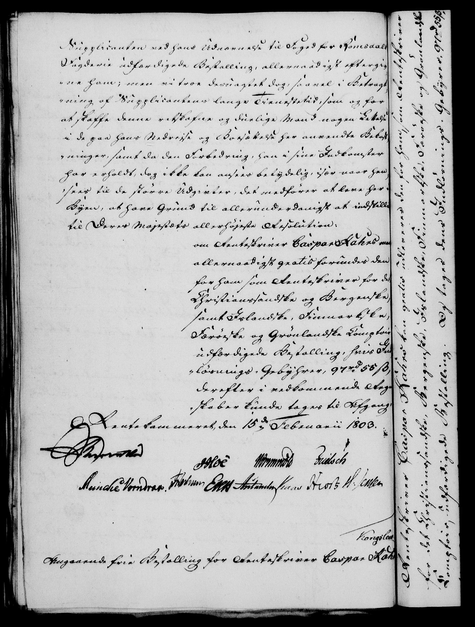 Rentekammeret, Kammerkanselliet, RA/EA-3111/G/Gf/Gfa/L0085: Norsk relasjons- og resolusjonsprotokoll (merket RK 52.85), 1803, s. 158