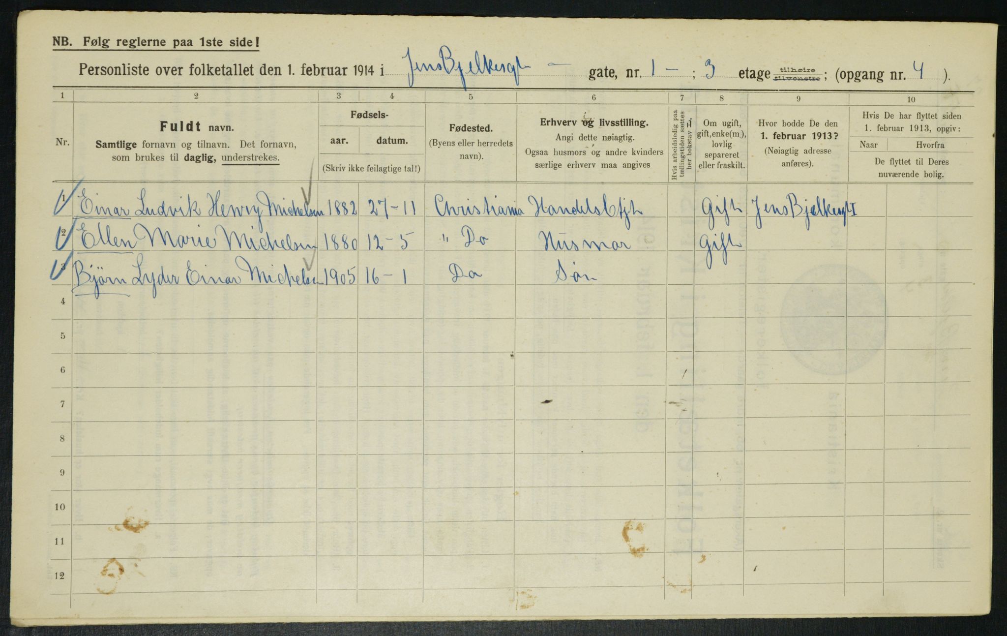 OBA, Kommunal folketelling 1.2.1914 for Kristiania, 1914, s. 45464