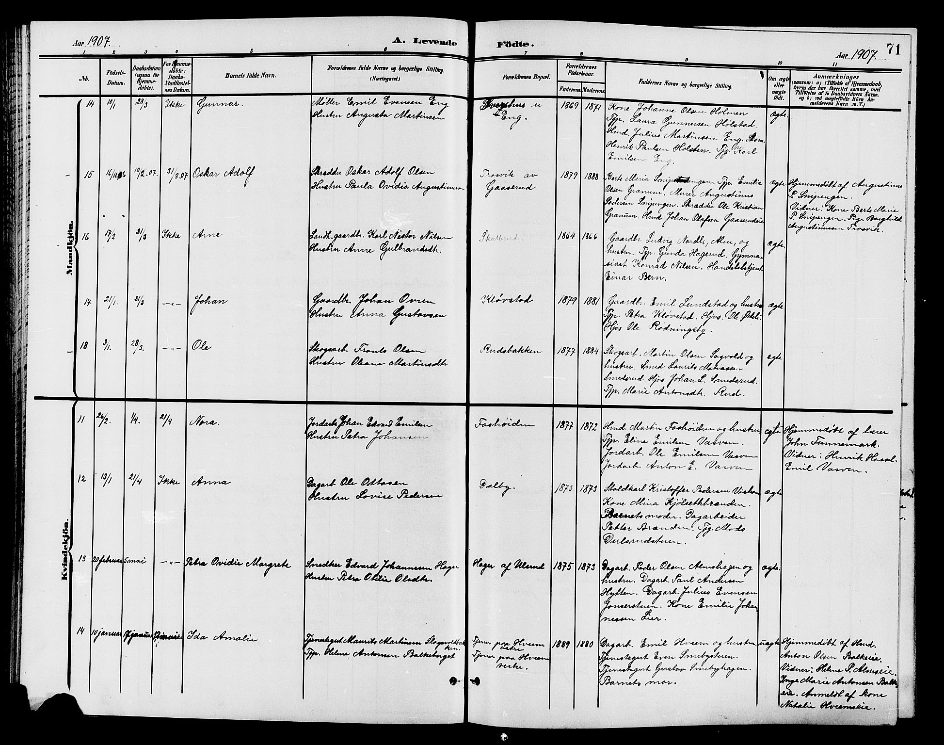 Østre Toten prestekontor, AV/SAH-PREST-104/H/Ha/Hab/L0007: Klokkerbok nr. 7, 1901-1912, s. 71