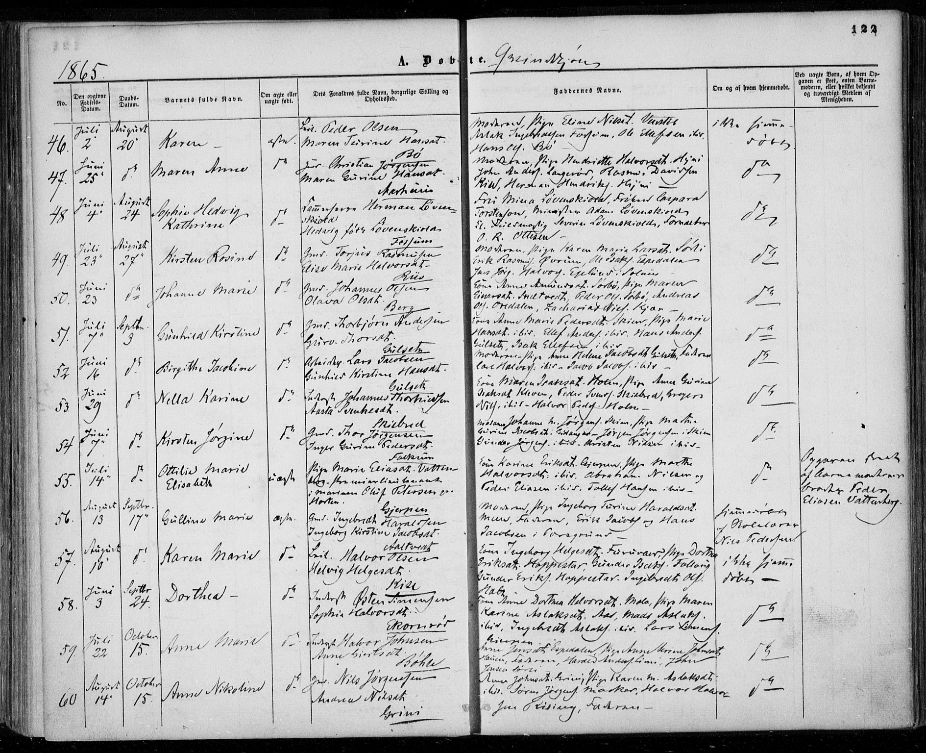 Gjerpen kirkebøker, AV/SAKO-A-265/F/Fa/L0008a: Ministerialbok nr. I 8A, 1857-1871, s. 122