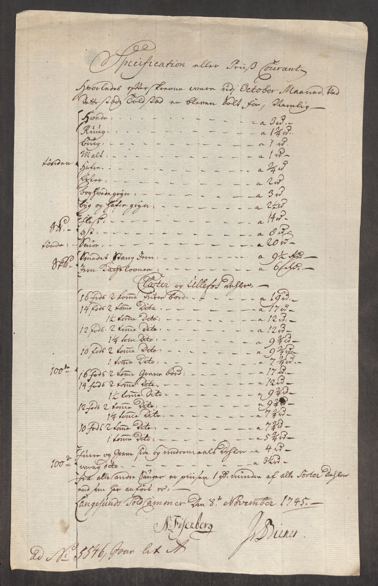 Rentekammeret inntil 1814, Realistisk ordnet avdeling, AV/RA-EA-4070/Oe/L0003: [Ø1]: Priskuranter, 1745-1748, s. 130