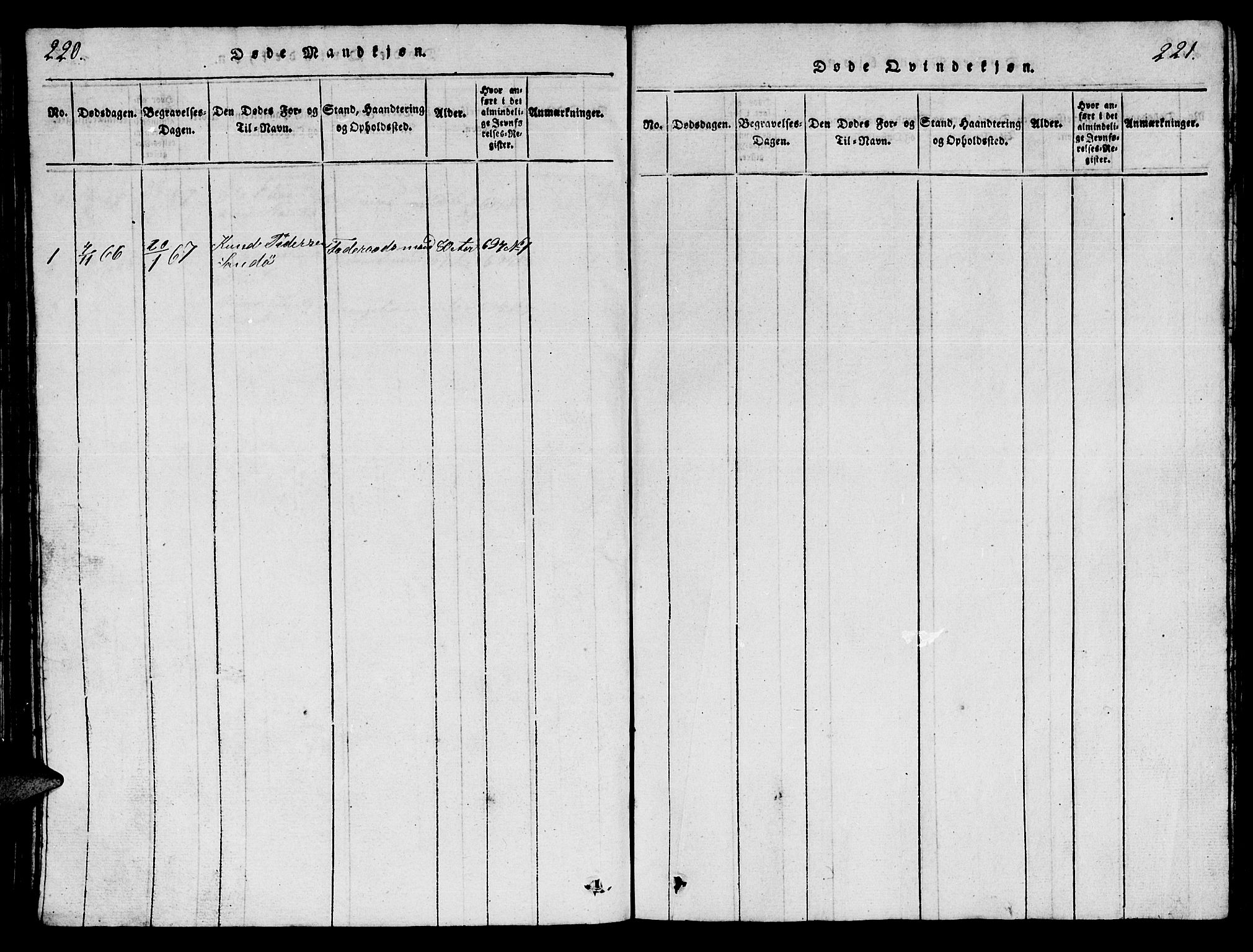 Ministerialprotokoller, klokkerbøker og fødselsregistre - Møre og Romsdal, AV/SAT-A-1454/561/L0731: Klokkerbok nr. 561C01, 1817-1867, s. 220-221