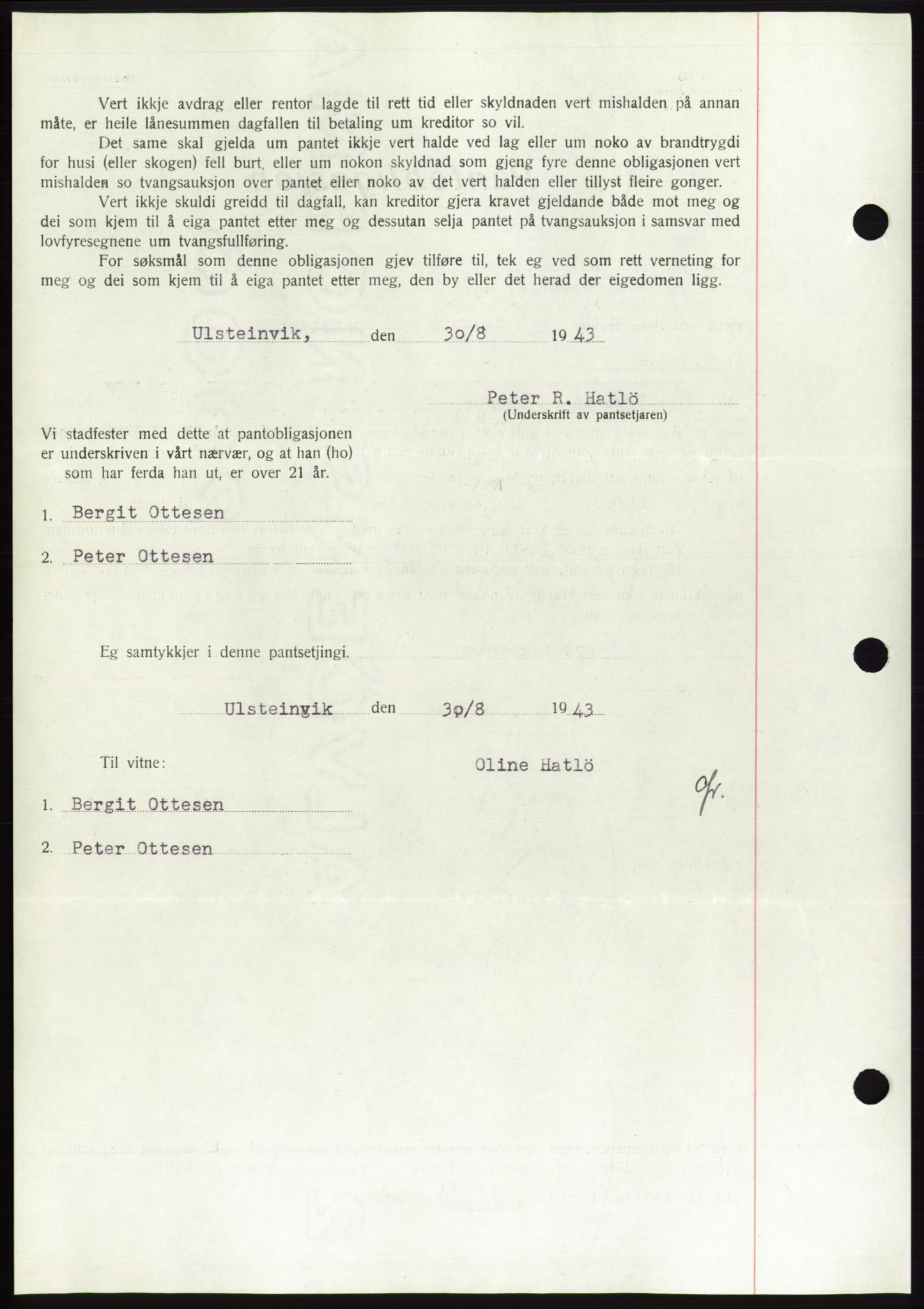 Søre Sunnmøre sorenskriveri, AV/SAT-A-4122/1/2/2C/L0114: Pantebok nr. 1-2B, 1943-1947, Dagboknr: 766/1943