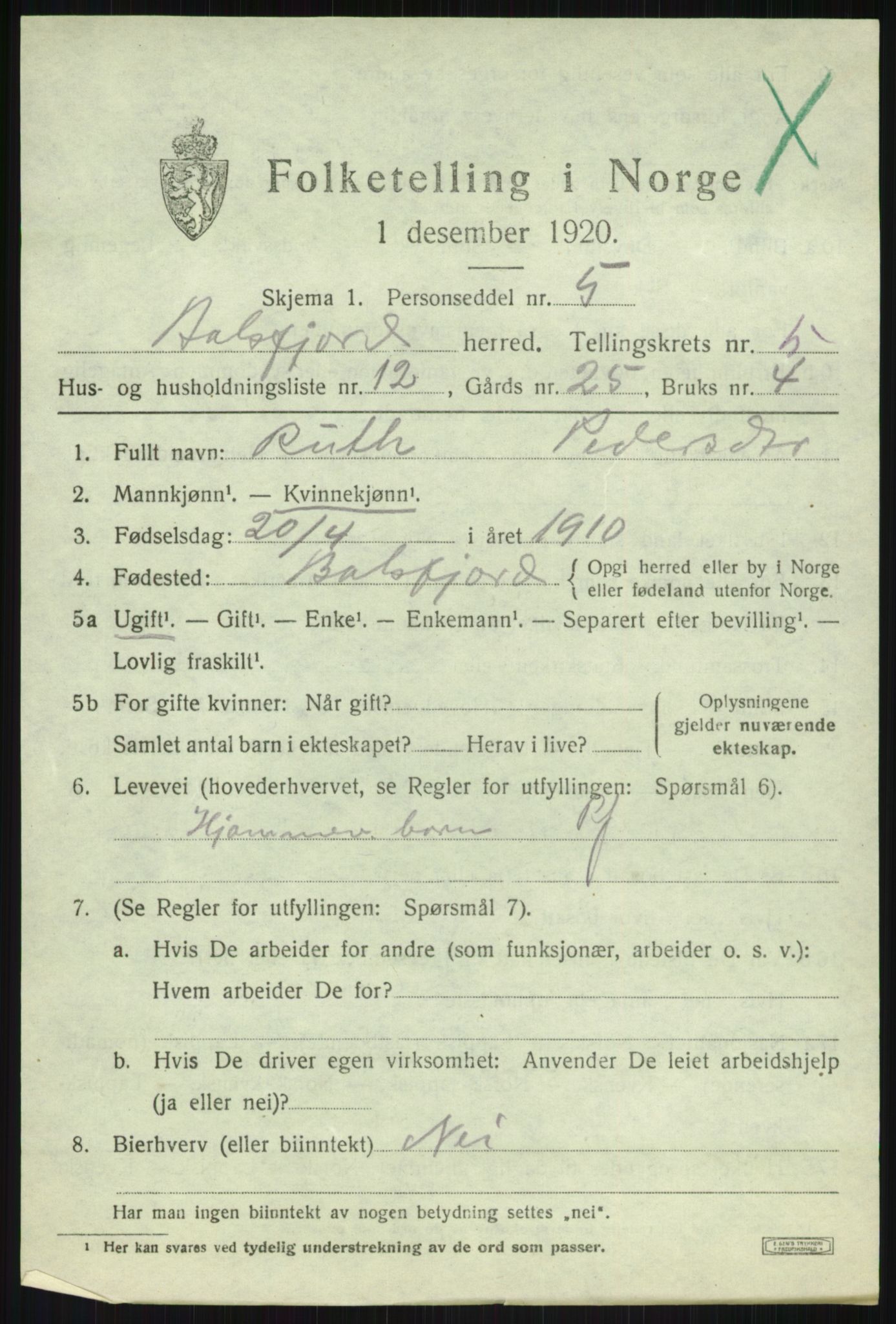 SATØ, Folketelling 1920 for 1933 Balsfjord herred, 1920, s. 3258