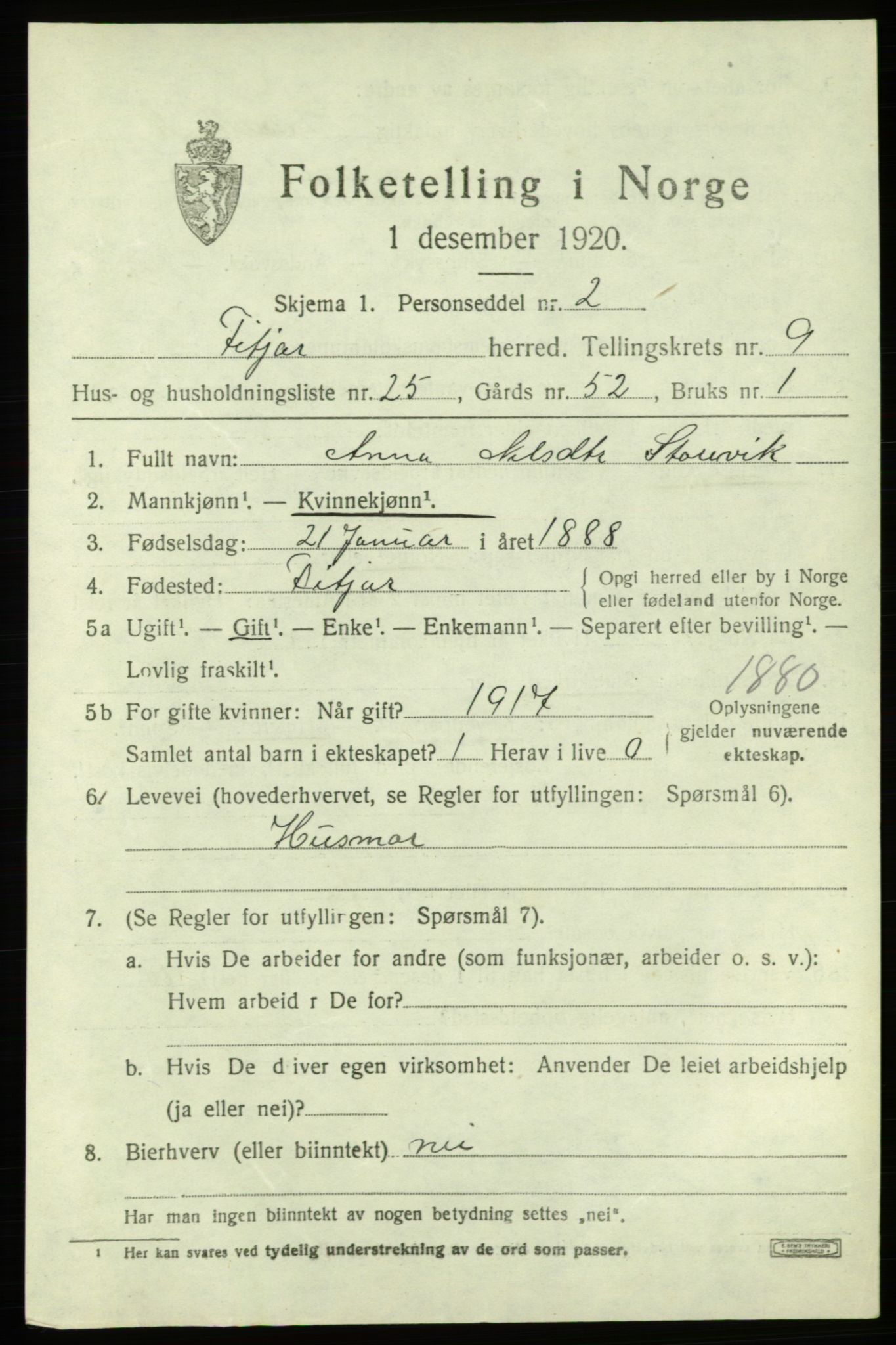 SAB, Folketelling 1920 for 1222 Fitjar herred, 1920, s. 4032