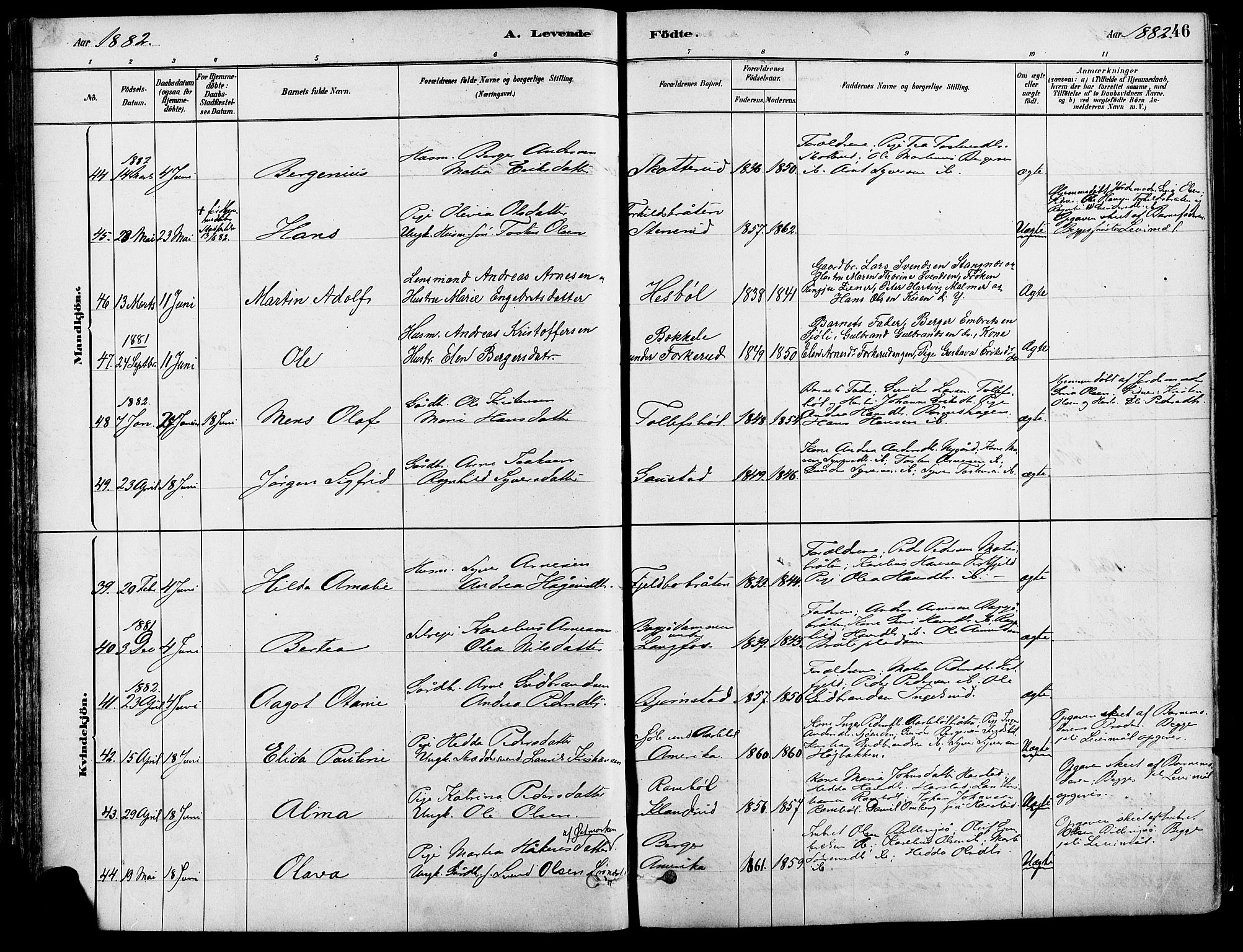 Eidskog prestekontor, AV/SAH-PREST-026/H/Ha/Haa/L0003: Ministerialbok nr. 3, 1879-1892, s. 46