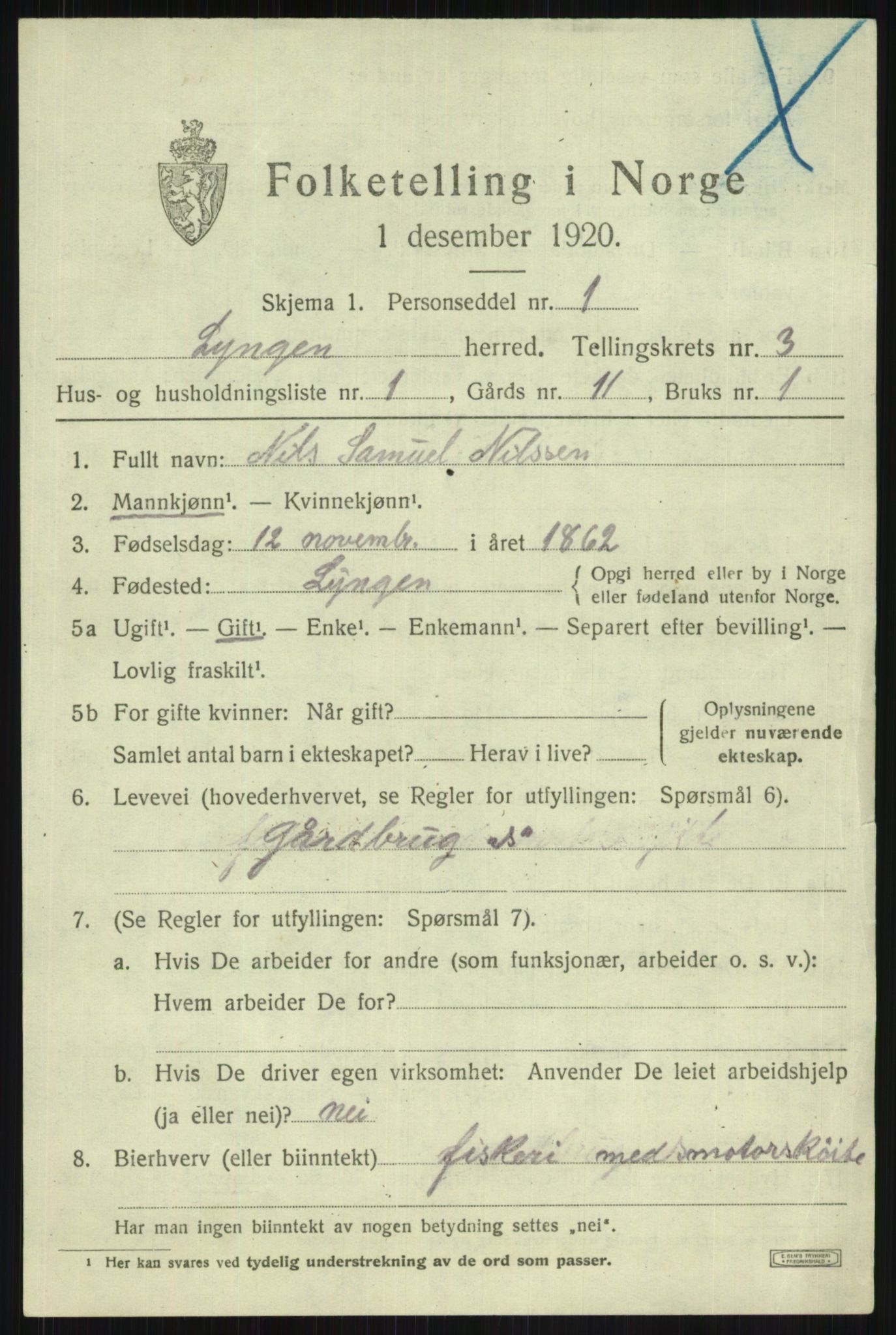 SATØ, Folketelling 1920 for 1938 Lyngen herred, 1920, s. 3501