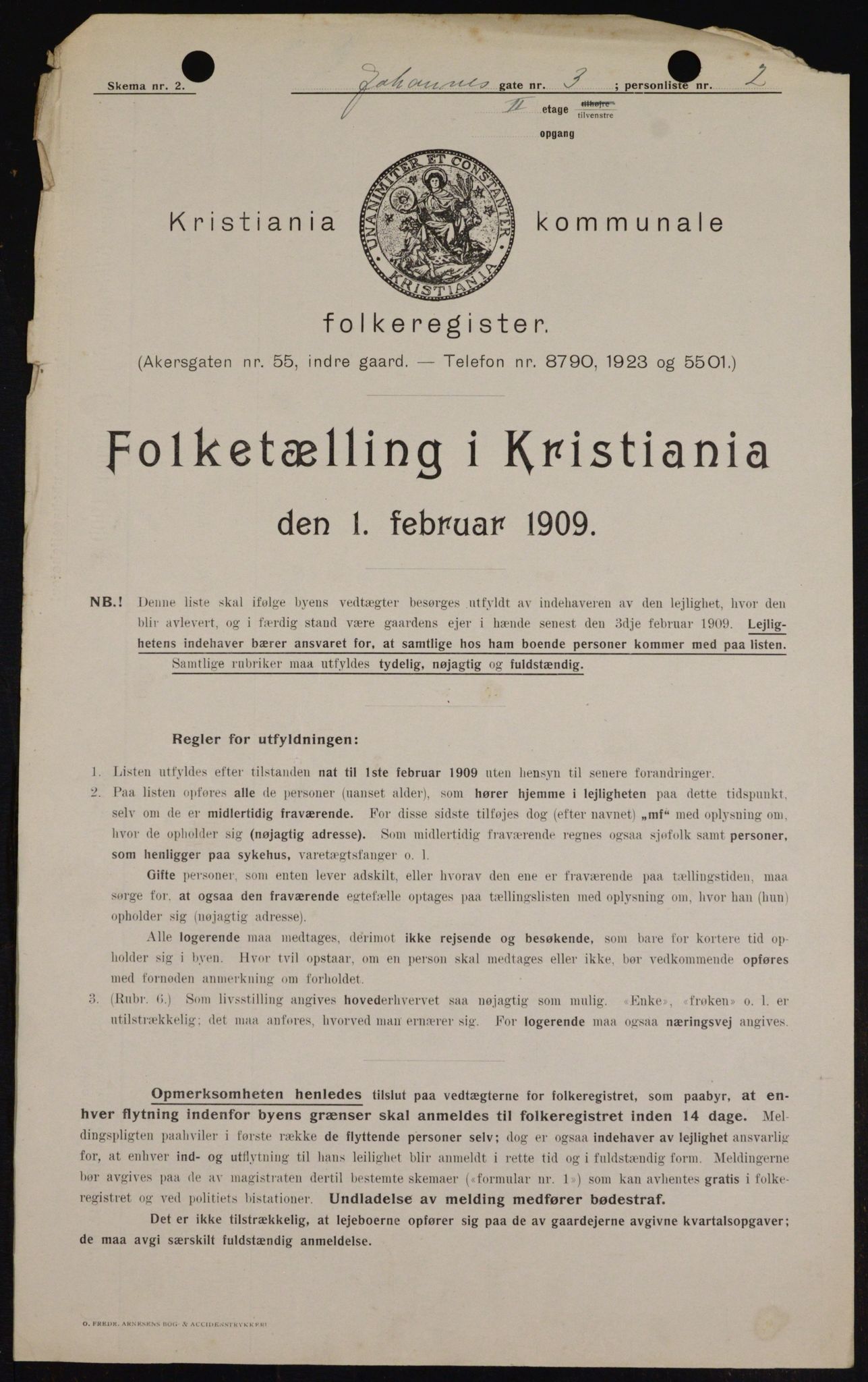 OBA, Kommunal folketelling 1.2.1909 for Kristiania kjøpstad, 1909, s. 43071