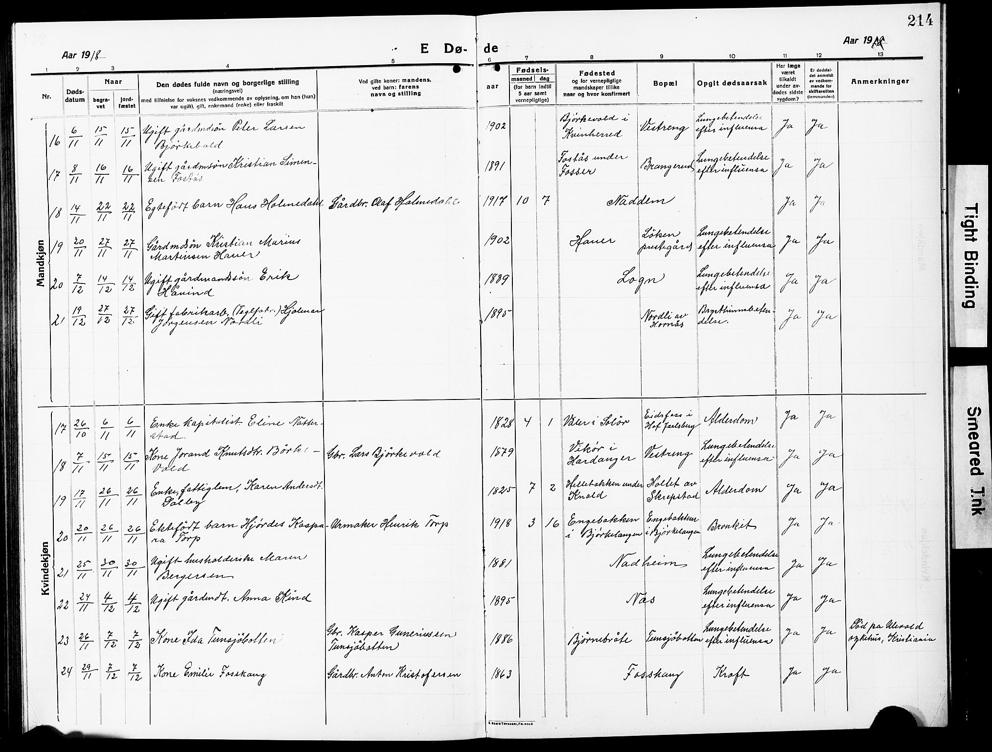 Høland prestekontor Kirkebøker, AV/SAO-A-10346a/G/Ga/L0008: Klokkerbok nr. I 8, 1915-1929, s. 214