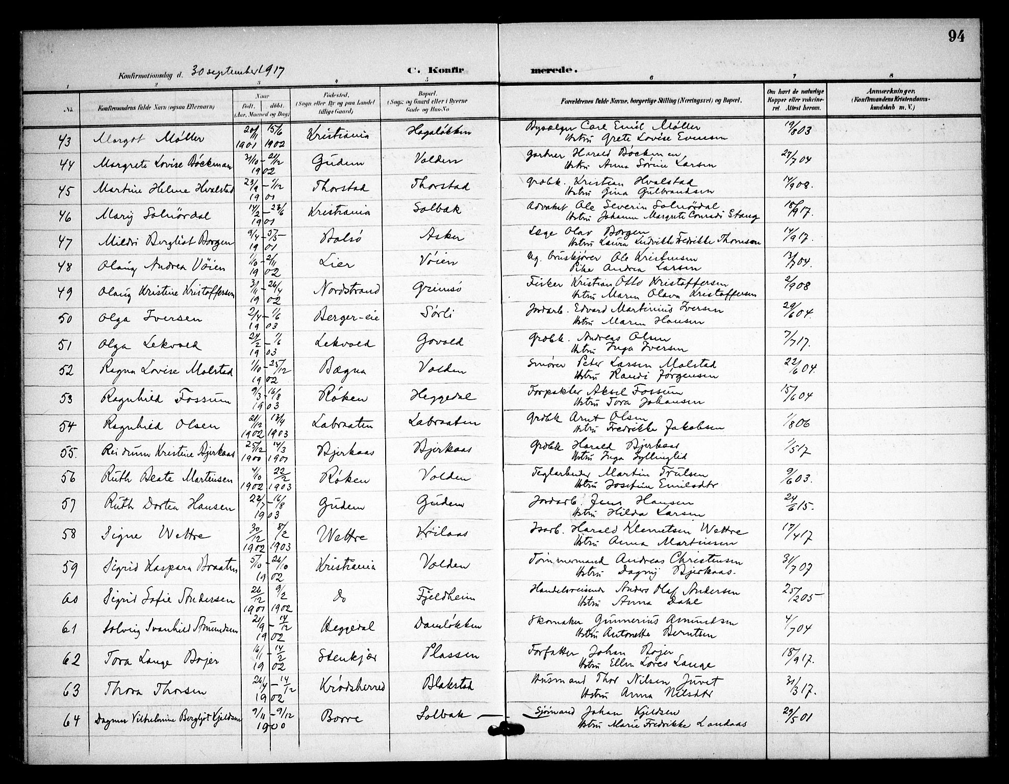 Asker prestekontor Kirkebøker, AV/SAO-A-10256a/F/Fa/L0016: Ministerialbok nr. I 16, 1900-1917, s. 94
