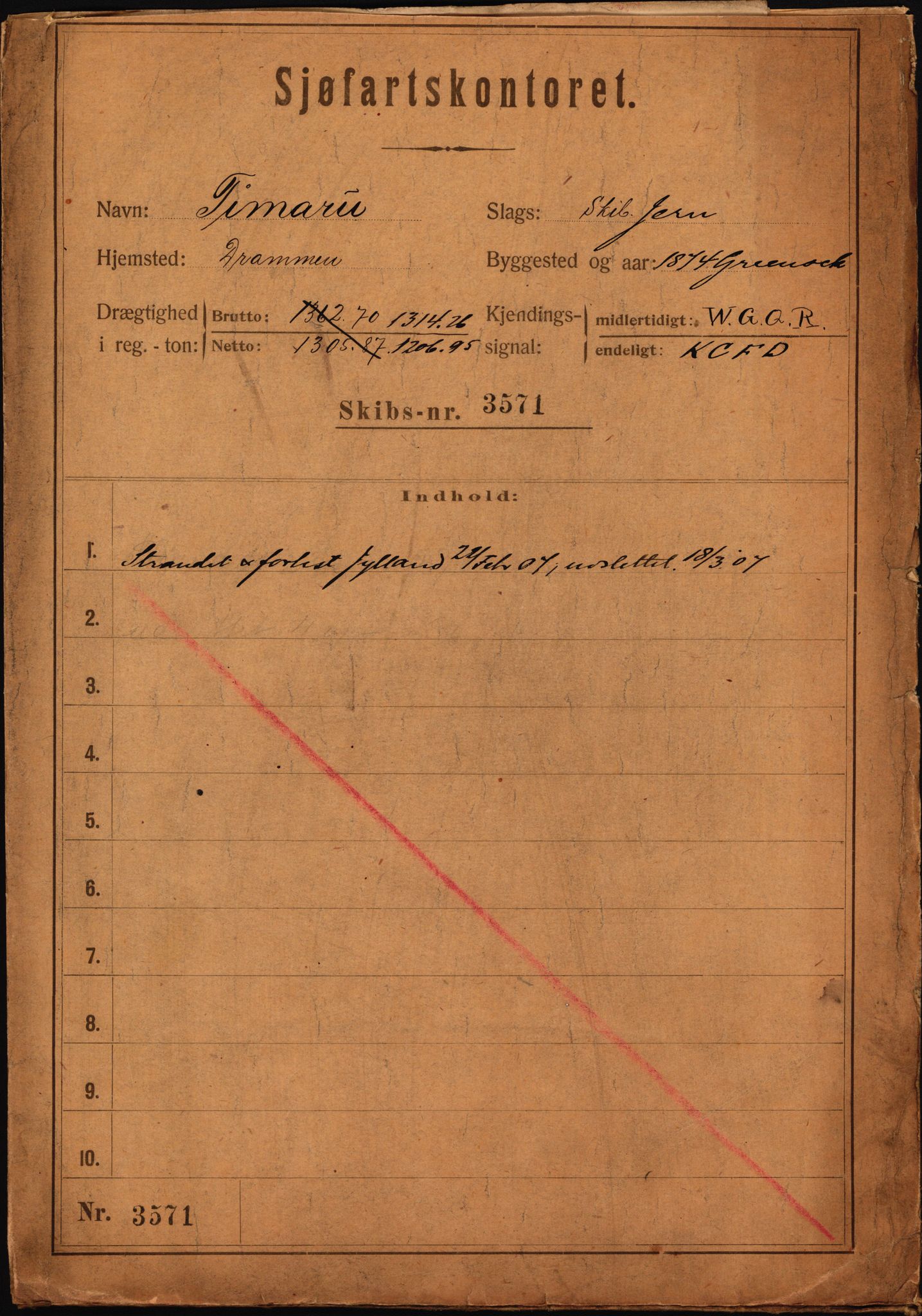 Sjøfartsdirektoratet med forløpere, skipsmapper slettede skip, RA/S-4998/F/Fa/L1130: --, 1874-1923, s. 1