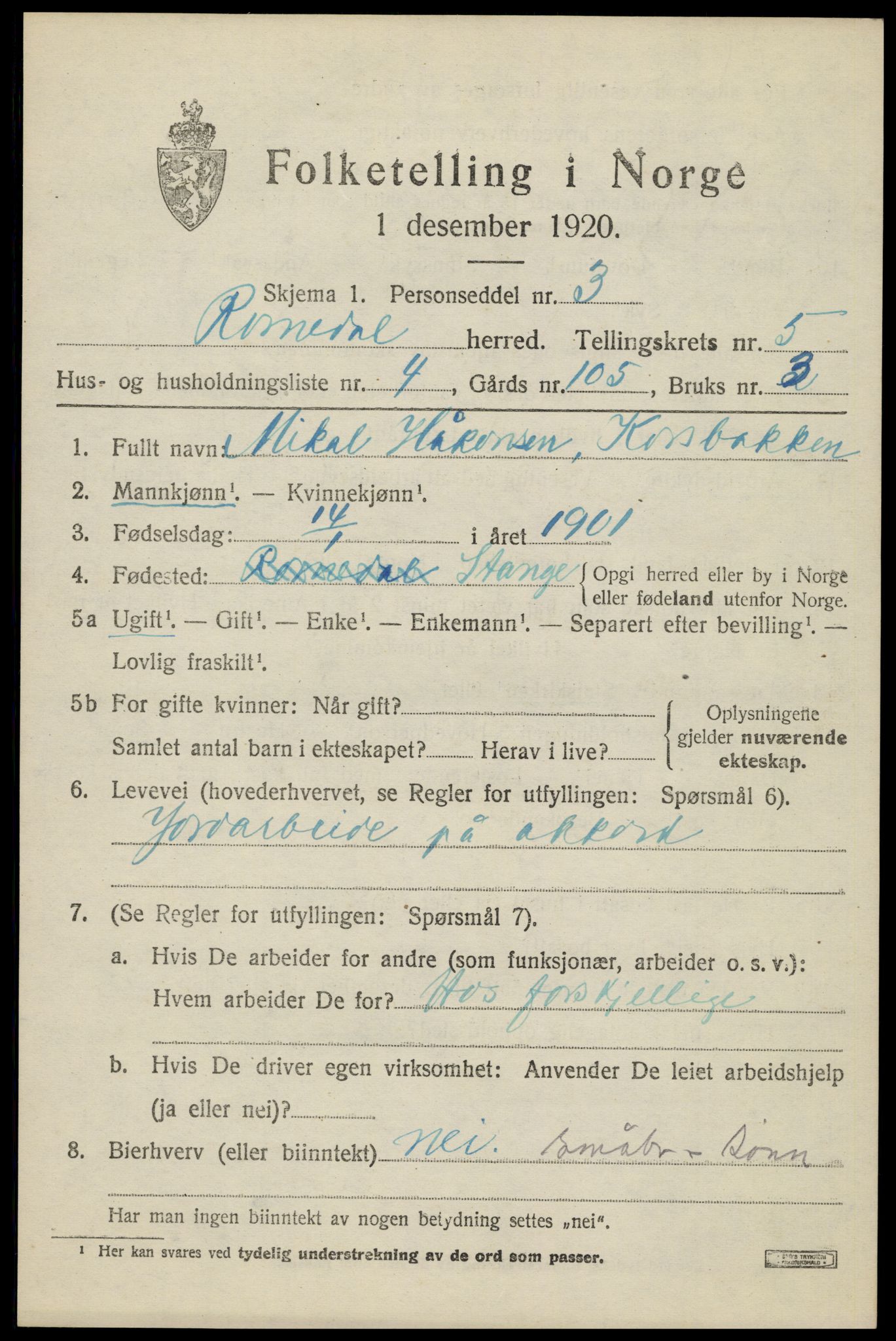 SAH, Folketelling 1920 for 0416 Romedal herred, 1920, s. 6969