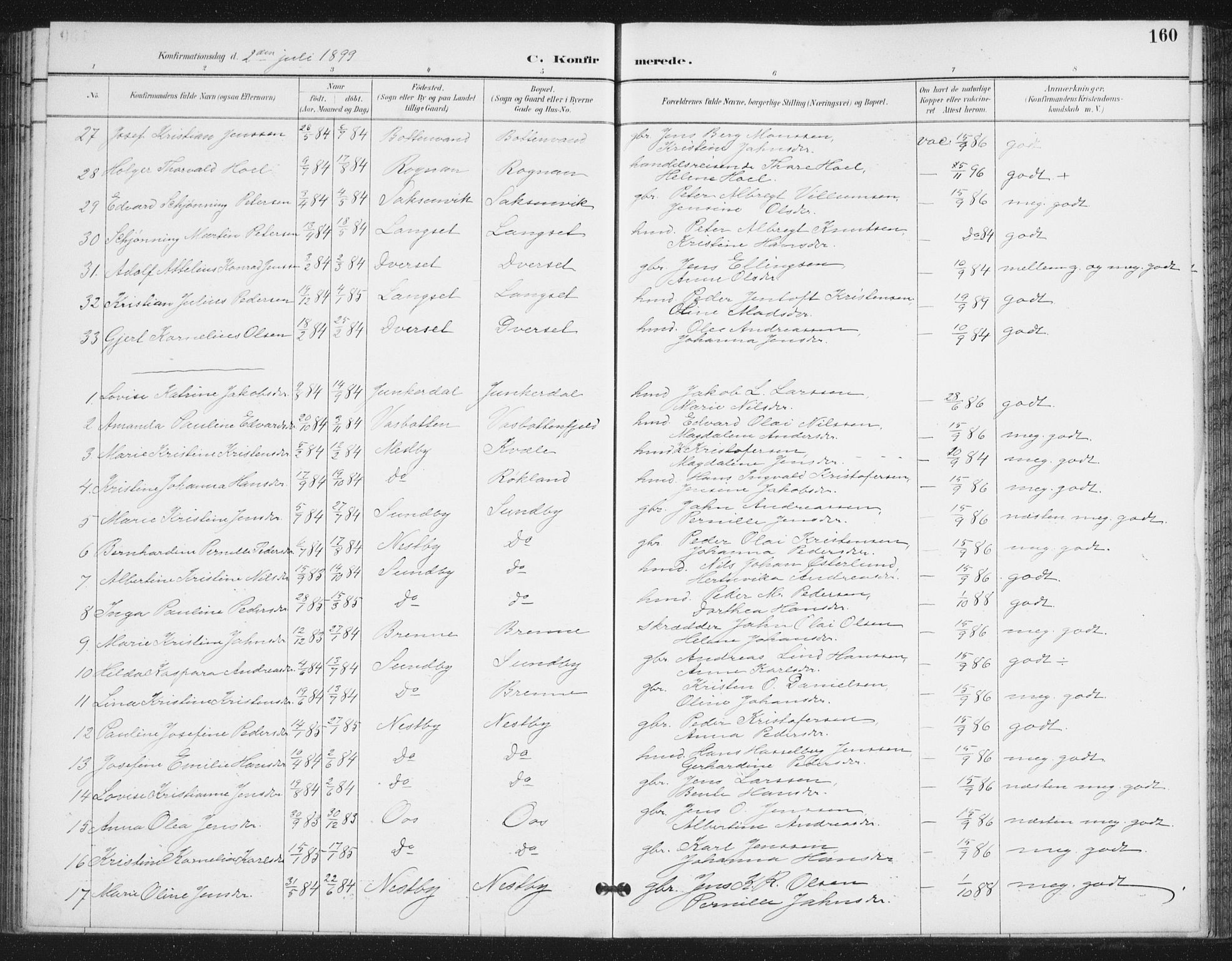 Ministerialprotokoller, klokkerbøker og fødselsregistre - Nordland, AV/SAT-A-1459/847/L0682: Klokkerbok nr. 847C10, 1889-1907, s. 160