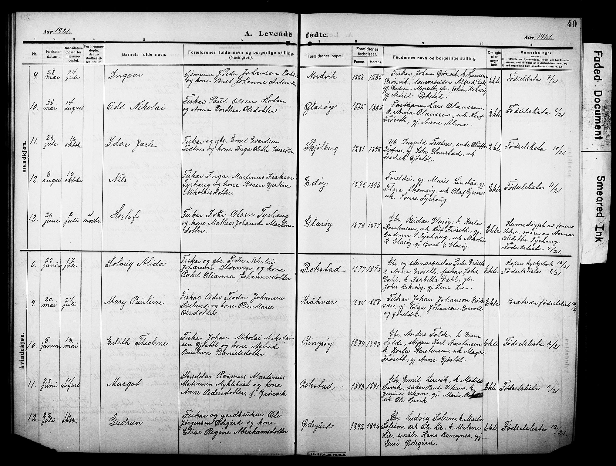 Ministerialprotokoller, klokkerbøker og fødselsregistre - Møre og Romsdal, SAT/A-1454/581/L0943: Klokkerbok nr. 581C01, 1909-1931, s. 40