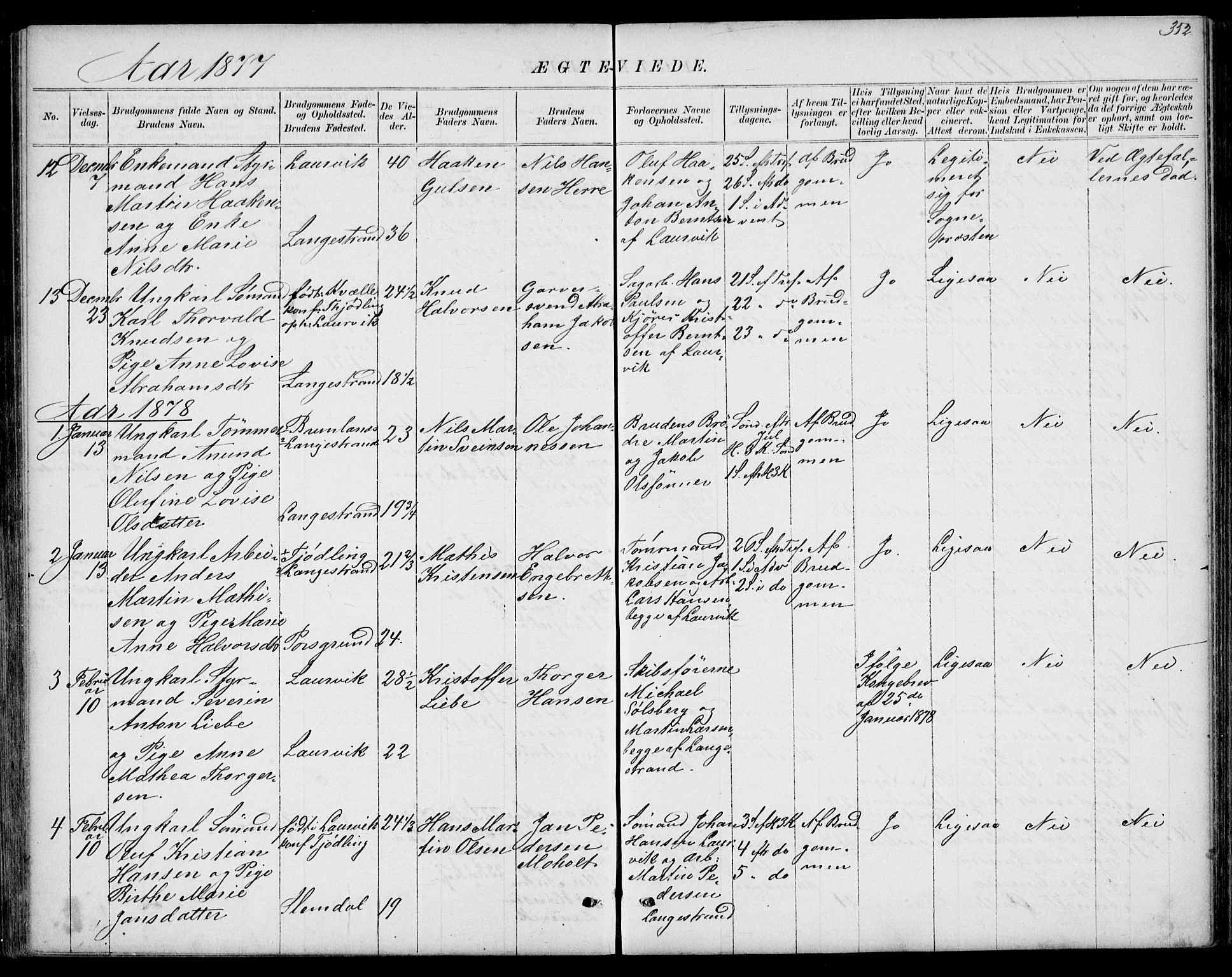 Larvik kirkebøker, AV/SAKO-A-352/G/Gb/L0003: Klokkerbok nr. II 3, 1867-1899, s. 352
