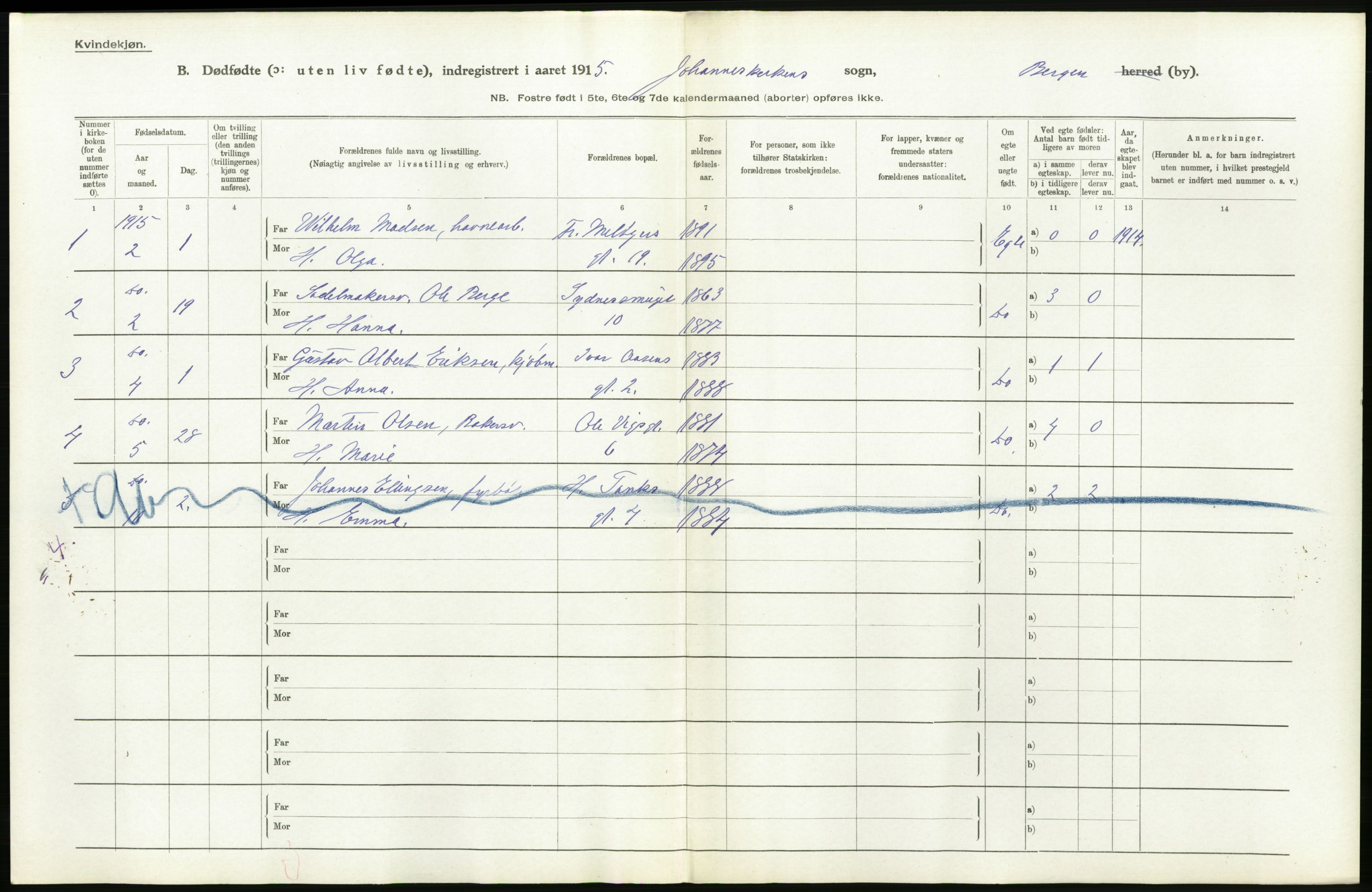 Statistisk sentralbyrå, Sosiodemografiske emner, Befolkning, RA/S-2228/D/Df/Dfb/Dfbe/L0034: Bergen: Gifte, døde, dødfødte., 1915, s. 698