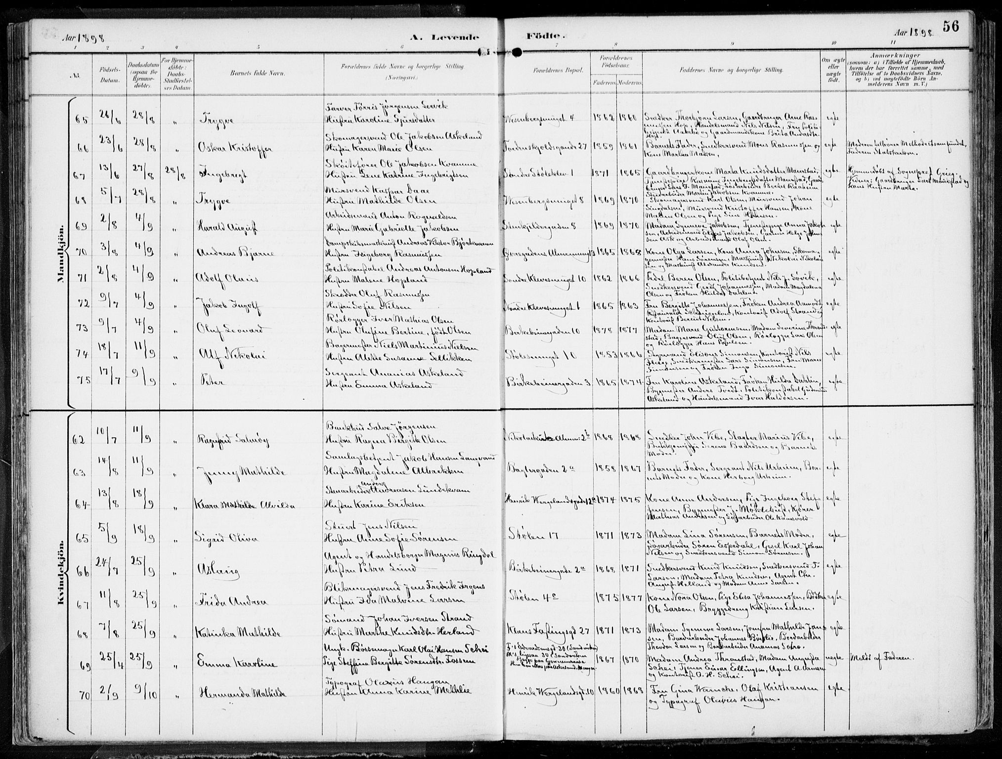 Mariakirken Sokneprestembete, AV/SAB-A-76901/H/Hab/L0005: Klokkerbok nr. A 5, 1893-1913, s. 56