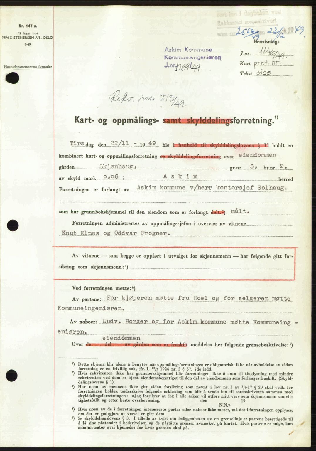 Rakkestad sorenskriveri, SAO/A-10686/G/Gb/Gba/Gbab/L0019: Pantebok nr. A19, 1949-1950, Dagboknr: 2556/1949