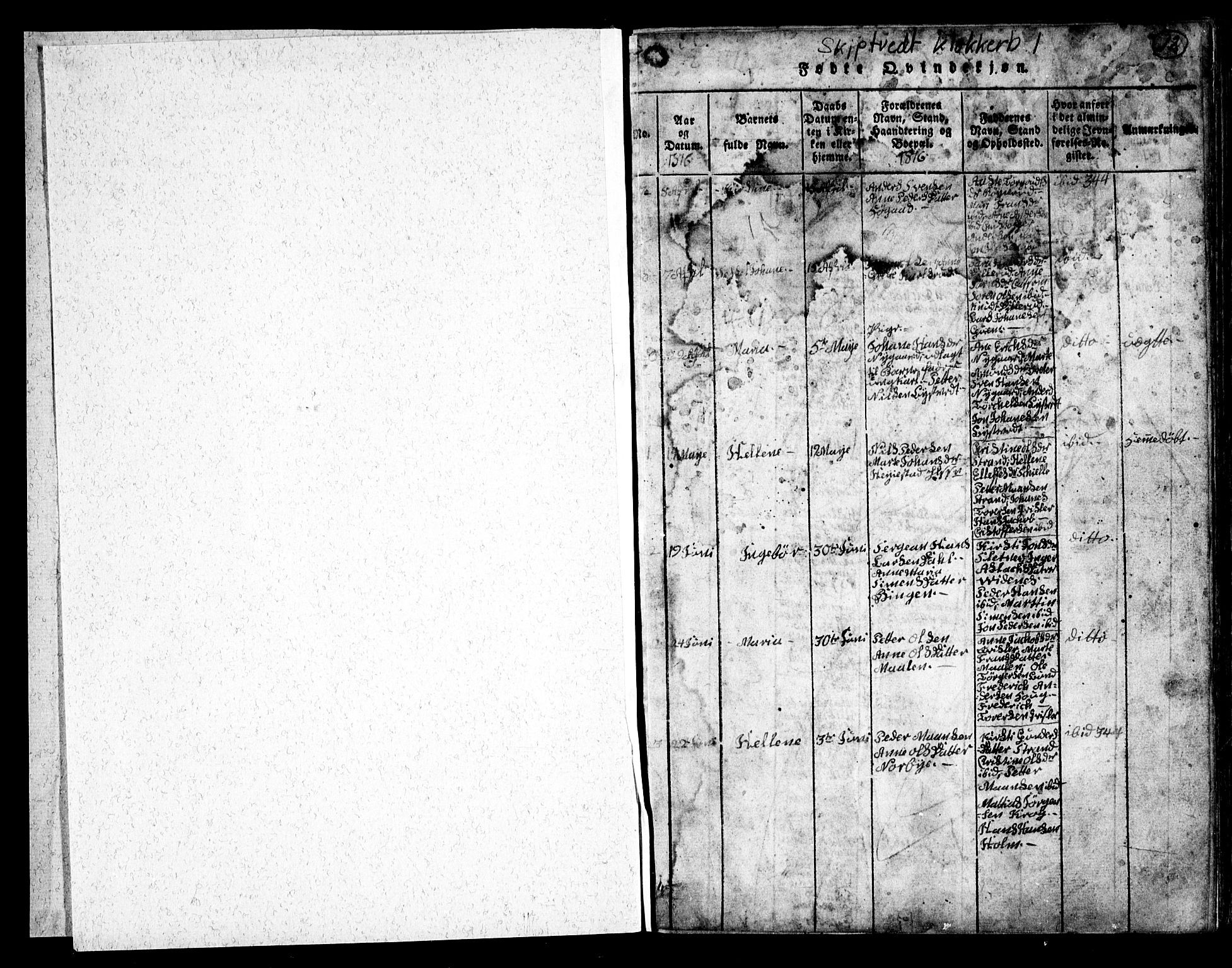 Skiptvet prestekontor Kirkebøker, AV/SAO-A-20009/G/Ga/L0001: Klokkerbok nr. 1, 1815-1838, s. 12