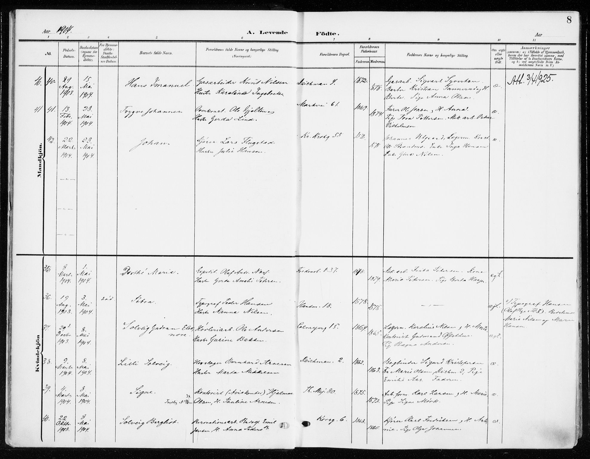 Jakob prestekontor Kirkebøker, AV/SAO-A-10850/F/Fa/L0005b: Ministerialbok nr. 5b, 1904-1922, s. 8
