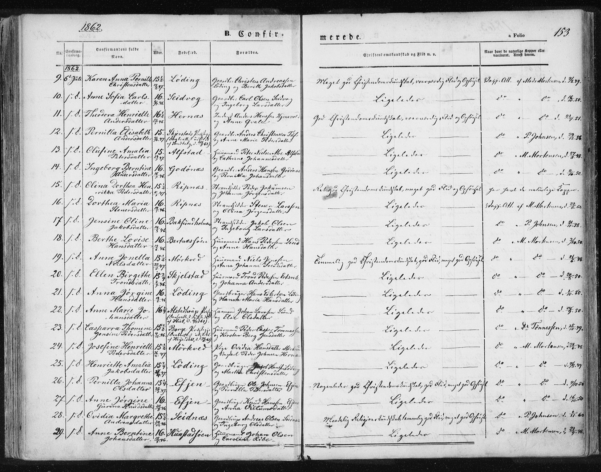 Ministerialprotokoller, klokkerbøker og fødselsregistre - Nordland, AV/SAT-A-1459/801/L0007: Ministerialbok nr. 801A07, 1845-1863, s. 153