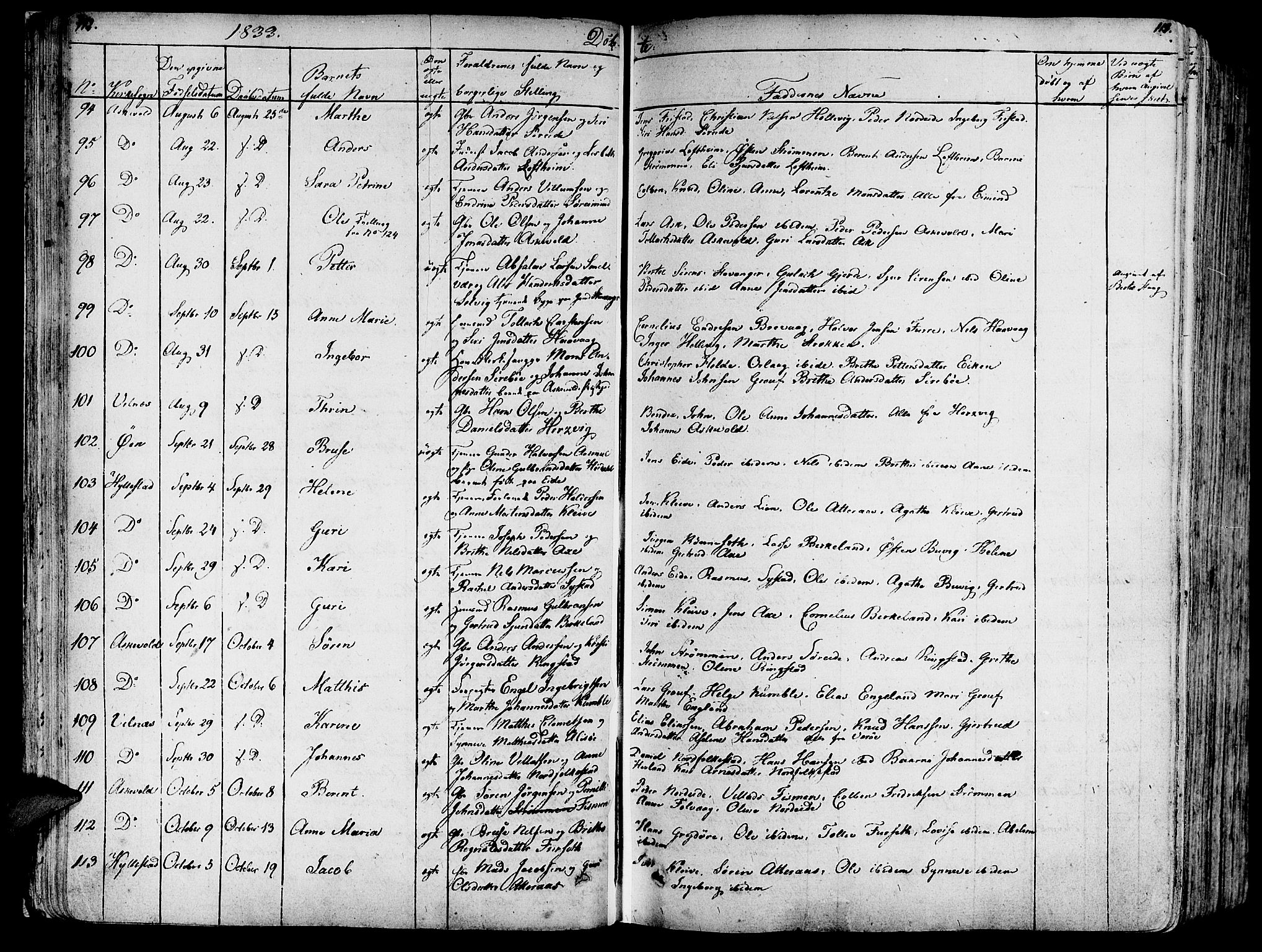 Askvoll sokneprestembete, AV/SAB-A-79501/H/Haa/Haaa/L0010: Ministerialbok nr. A 10, 1821-1844, s. 112-113