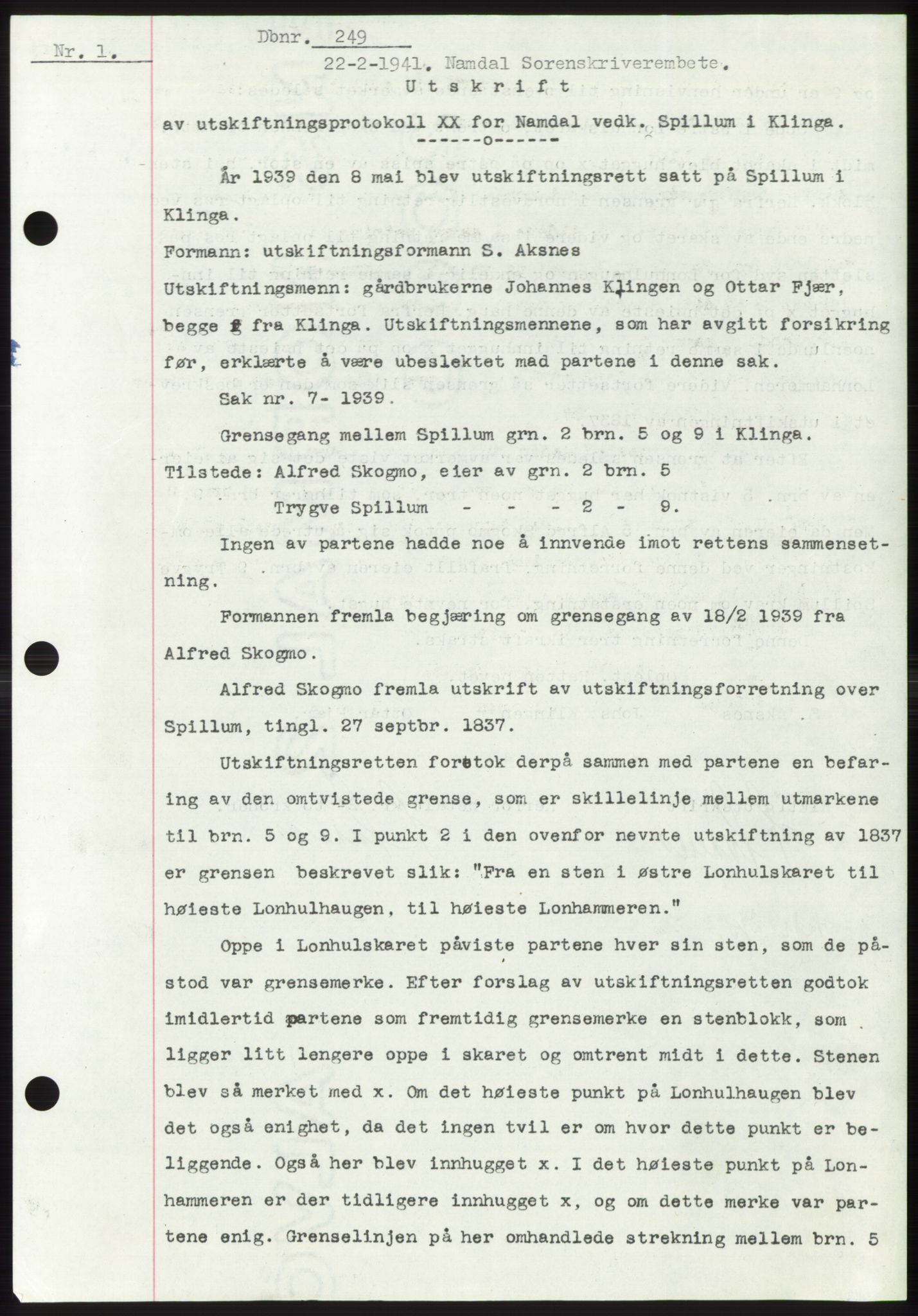 Namdal sorenskriveri, SAT/A-4133/1/2/2C: Pantebok nr. -, 1940-1941, Tingl.dato: 22.02.1941