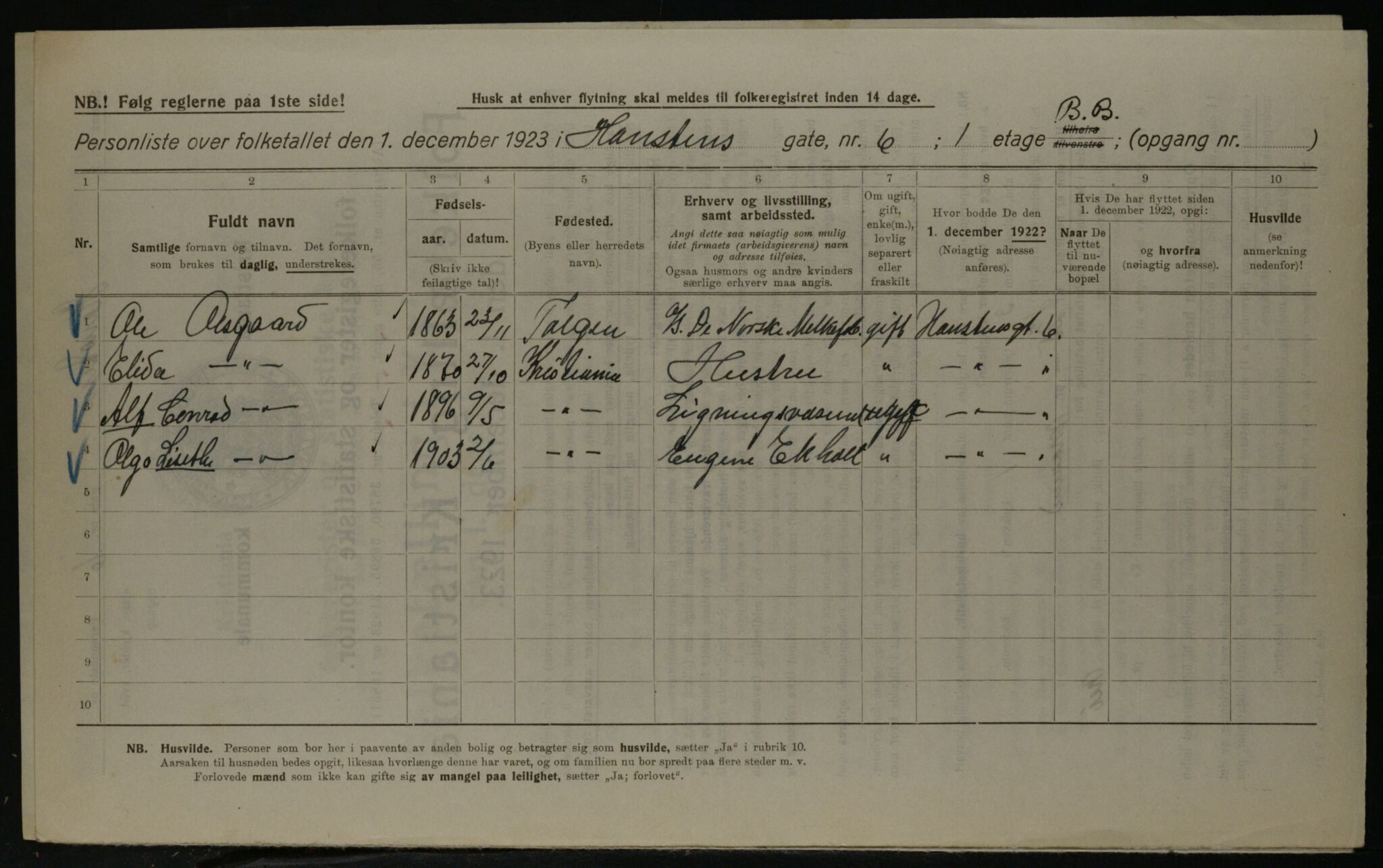 OBA, Kommunal folketelling 1.12.1923 for Kristiania, 1923, s. 38990