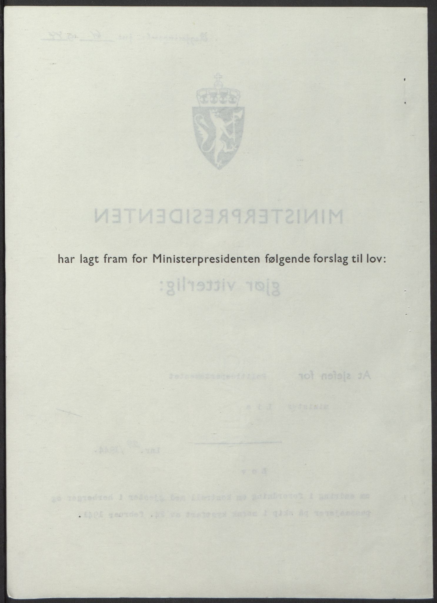 NS-administrasjonen 1940-1945 (Statsrådsekretariatet, de kommisariske statsråder mm), RA/S-4279/D/Db/L0100: Lover, 1944, s. 139