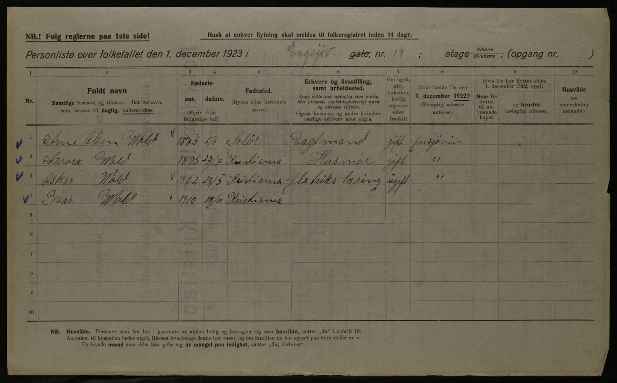 OBA, Kommunal folketelling 1.12.1923 for Kristiania, 1923, s. 24500