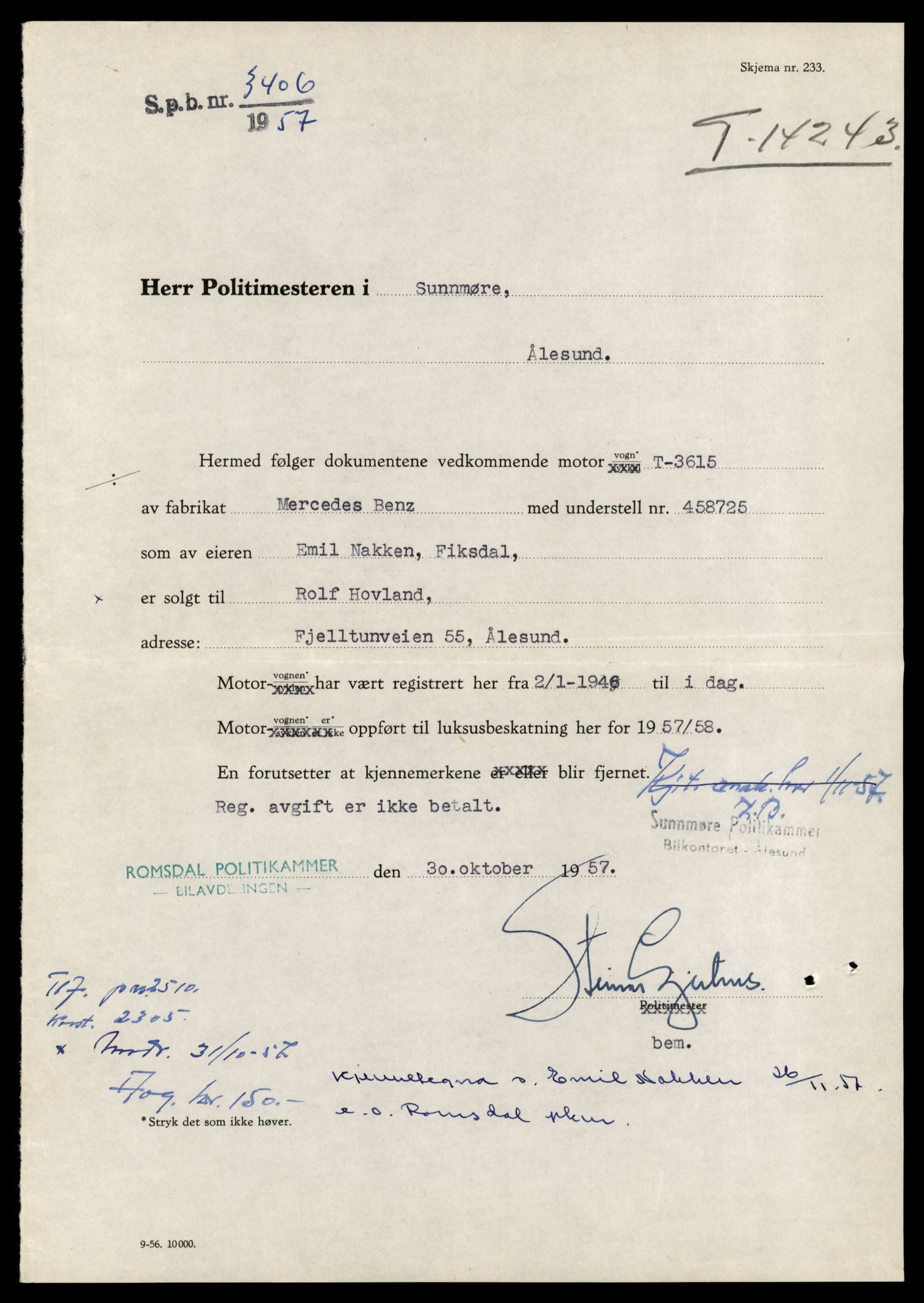 Møre og Romsdal vegkontor - Ålesund trafikkstasjon, AV/SAT-A-4099/F/Fe/L0044: Registreringskort for kjøretøy T 14205 - T 14319, 1927-1998, s. 1140