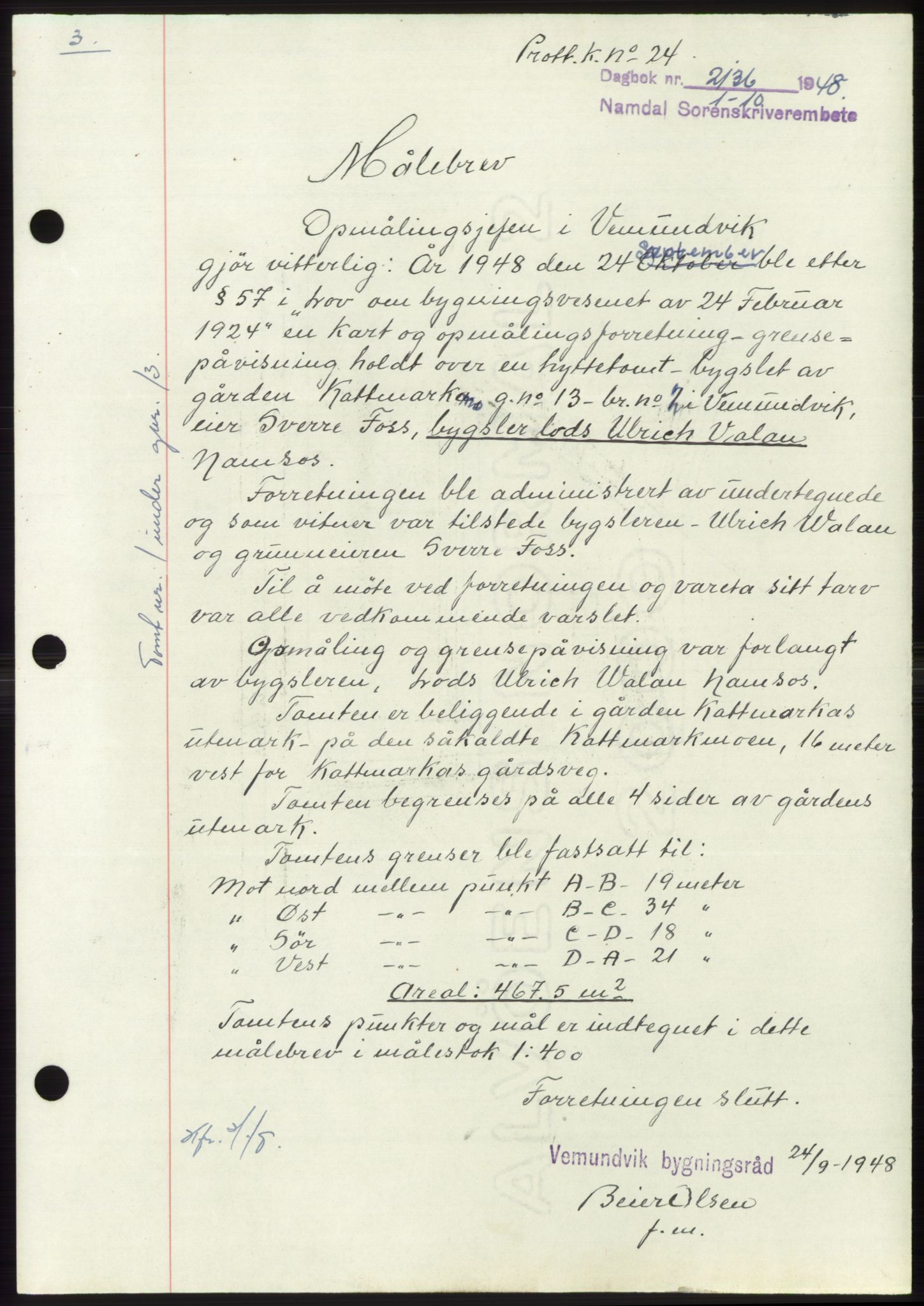 Namdal sorenskriveri, SAT/A-4133/1/2/2C: Pantebok nr. -, 1948-1948, Dagboknr: 2136/1948
